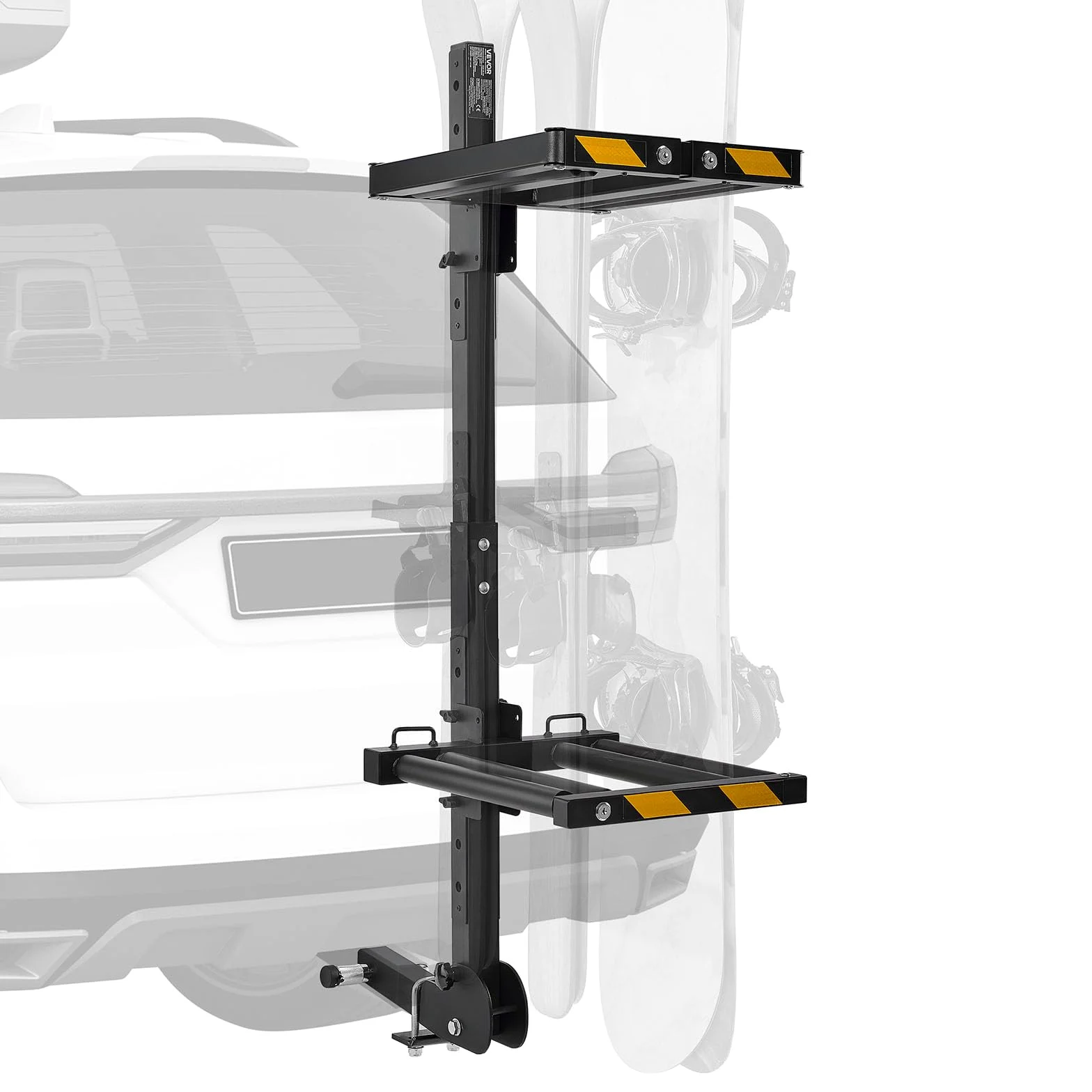 VEVOR Portaesquís de Techo, para hasta 6 Pares de Esquís/4 Tablas de Snowboard, con Cerradura con Cinturón de Seguridad y Acceso Inclinable, el Soporte Ajustable Se Adapta a la Barra de Remolque