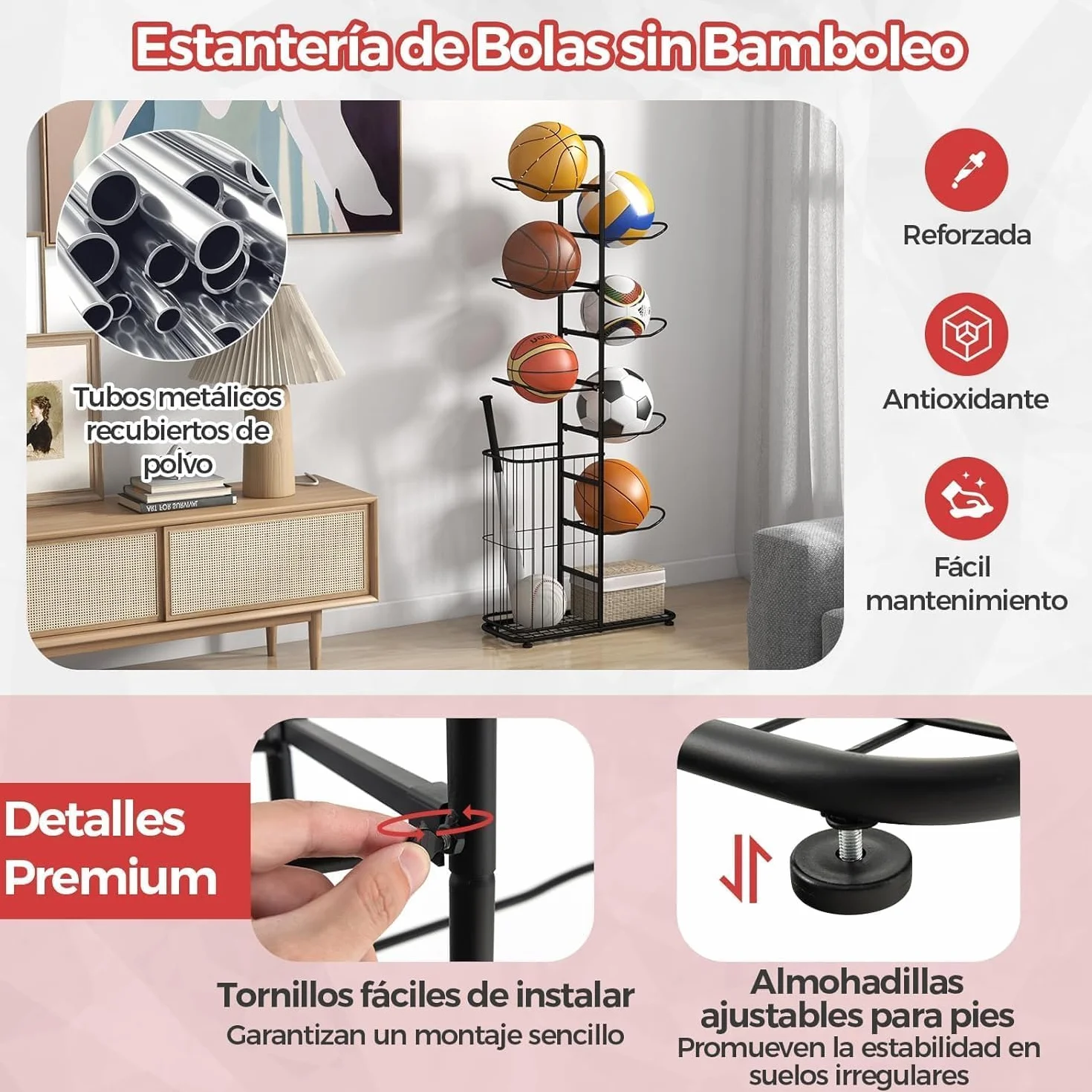 GOPLUS Soporte Universal de 7 Niveles, Estante de Metal para Deportes, Negro