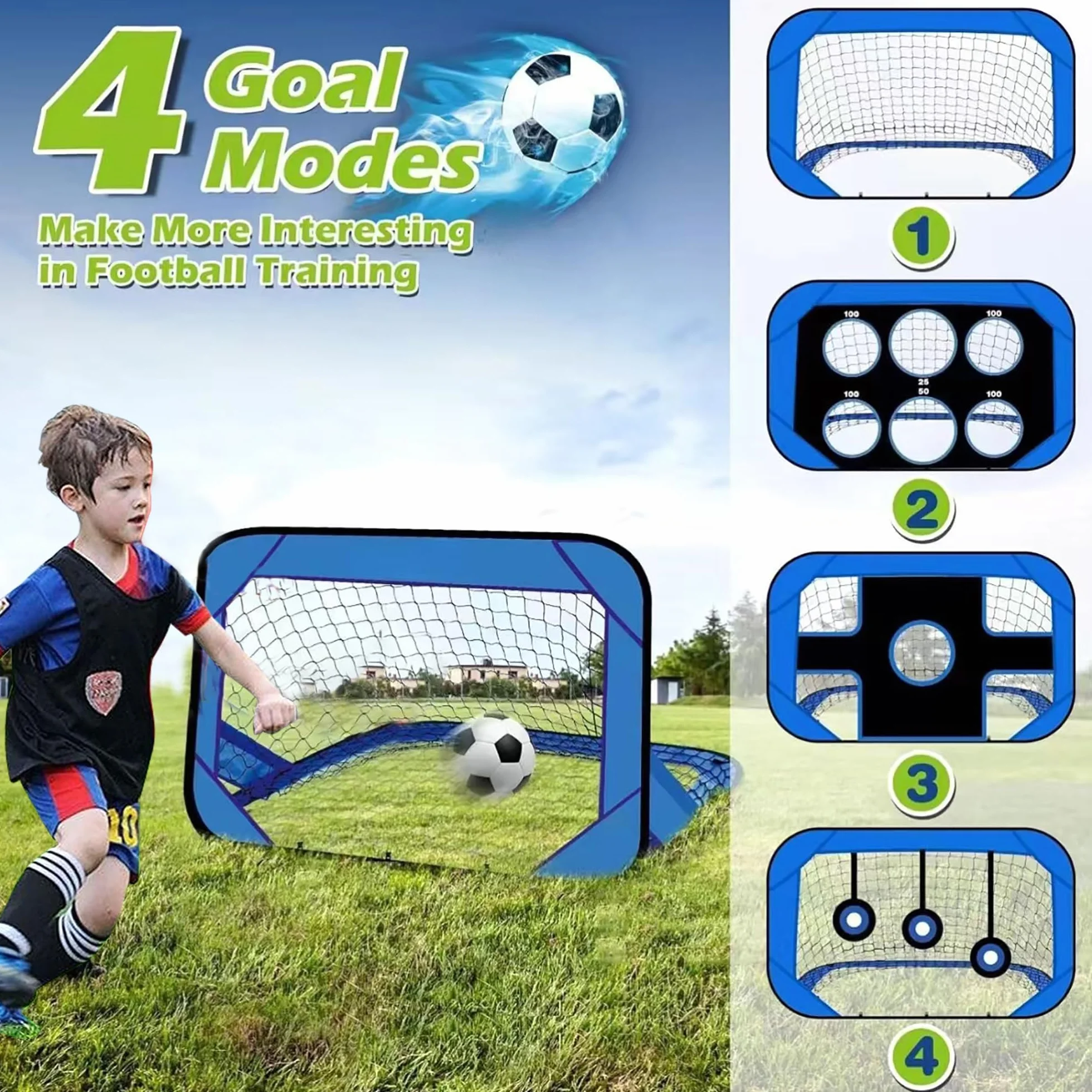 Portería de Fútbol Infantil 4 en 1 Portátil Extraíble para Entrenamiento Interior y Exterior