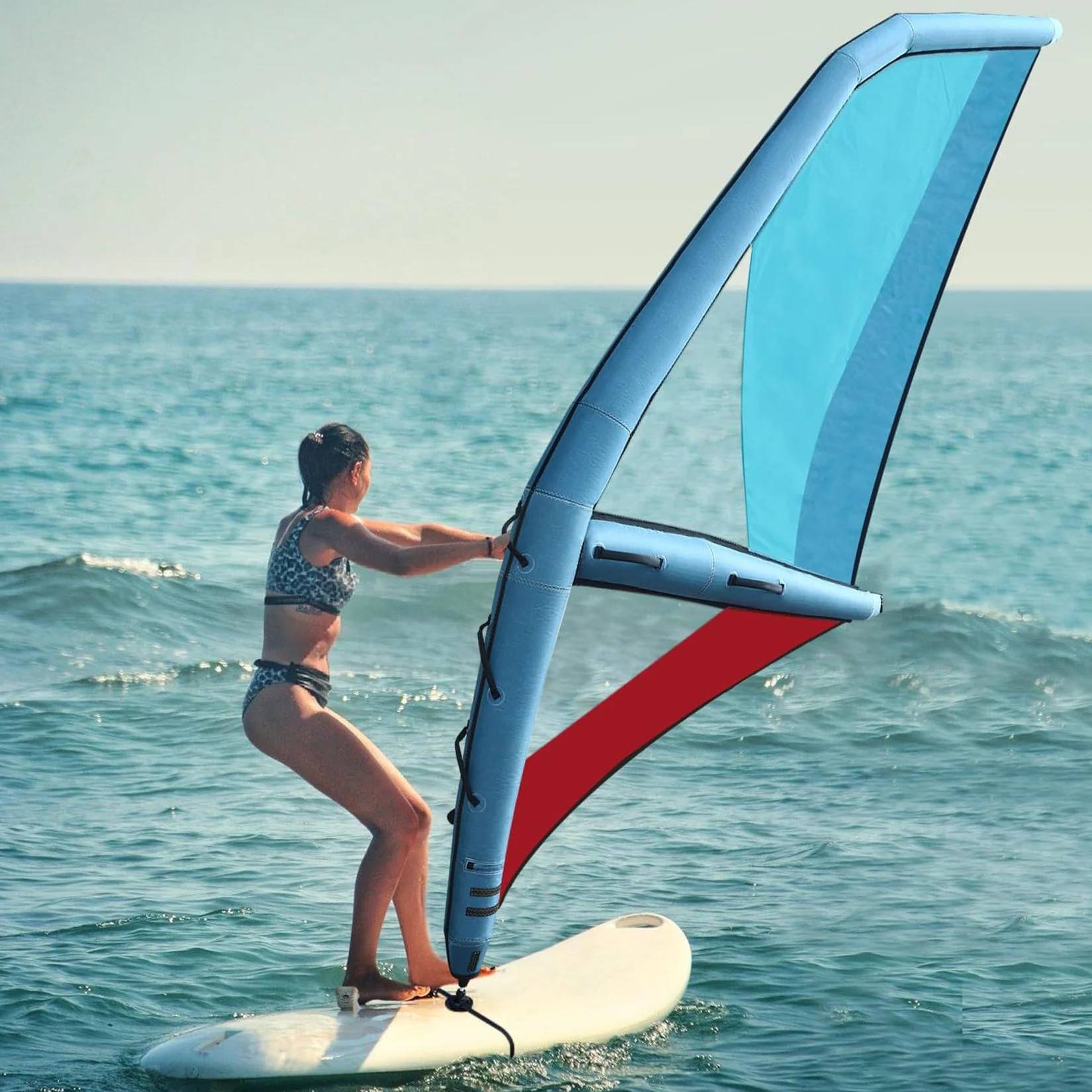 Tabla de hidrofoil inflable, tabla de windsurf, tabla de remo de pie, tela de buey y PVC, área de vela de 4.2㎡, con visión clara para deportes acuáticos, kayak, vela, marino, fácil instalación y