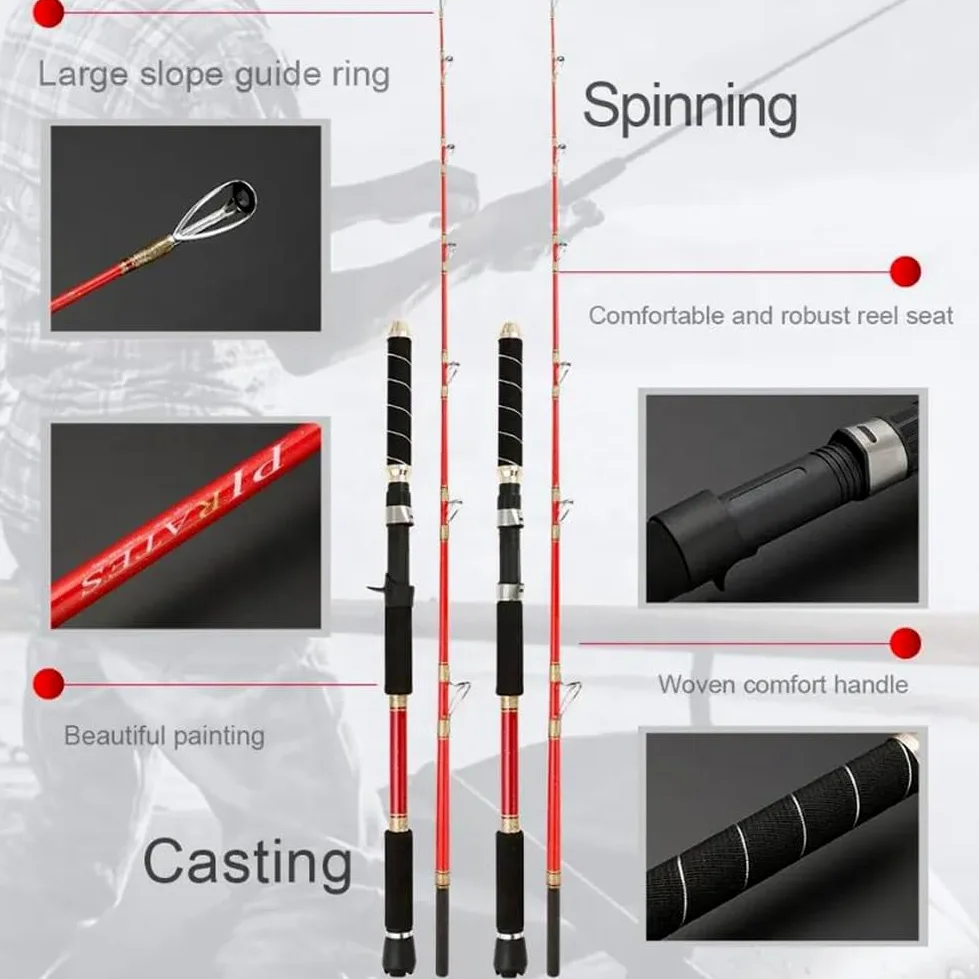 HONAKO Caña de Pescar de Carbono Caña de Pescar de Altura Caña Pesca Oceánica Spinning Casting Jiging Caña Pesca Currican (Color : Black, Size : Casting 2.1m)