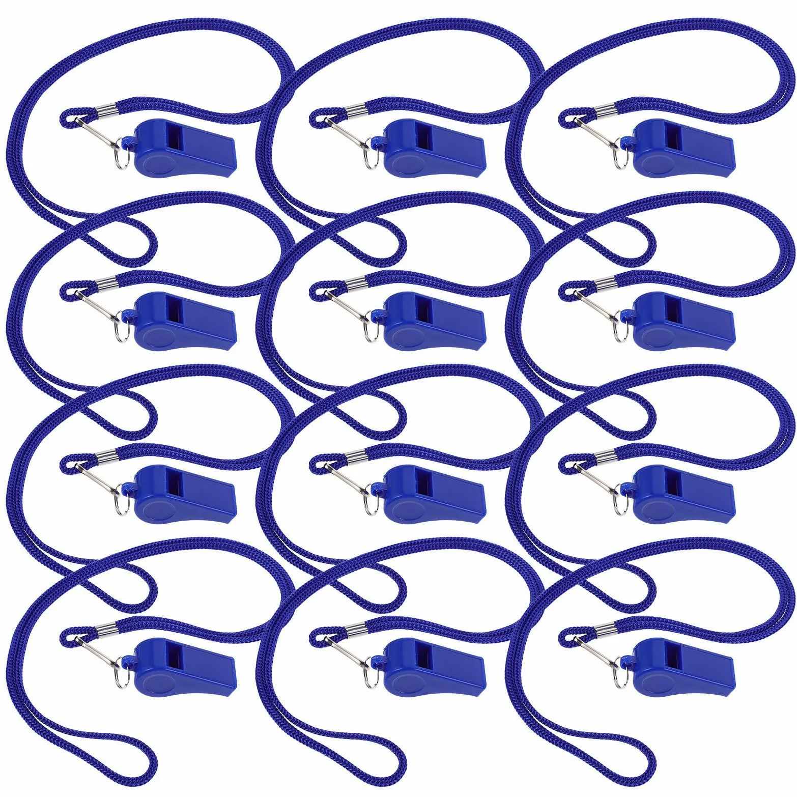 Silbato de Emergencia 36 Piezas con Cordón de Plástico Azul | Sonido Fuerte de Alta Decibelios, Poliéster Ligero, para Senderismo y Actividades al Aire Libre