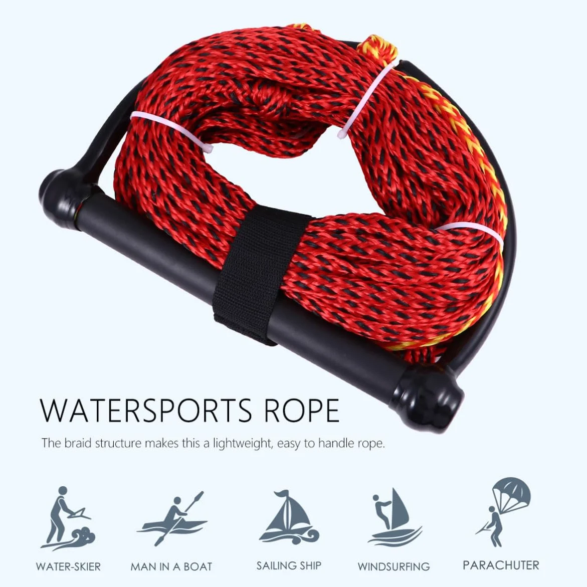Cuerda 1 Sección de Nylon Negro para Esquí Acuático Ligera y Resistente Rayos UV Color Aleatorio para Wakeboarding y Esquí Acuático en Embarcaciones