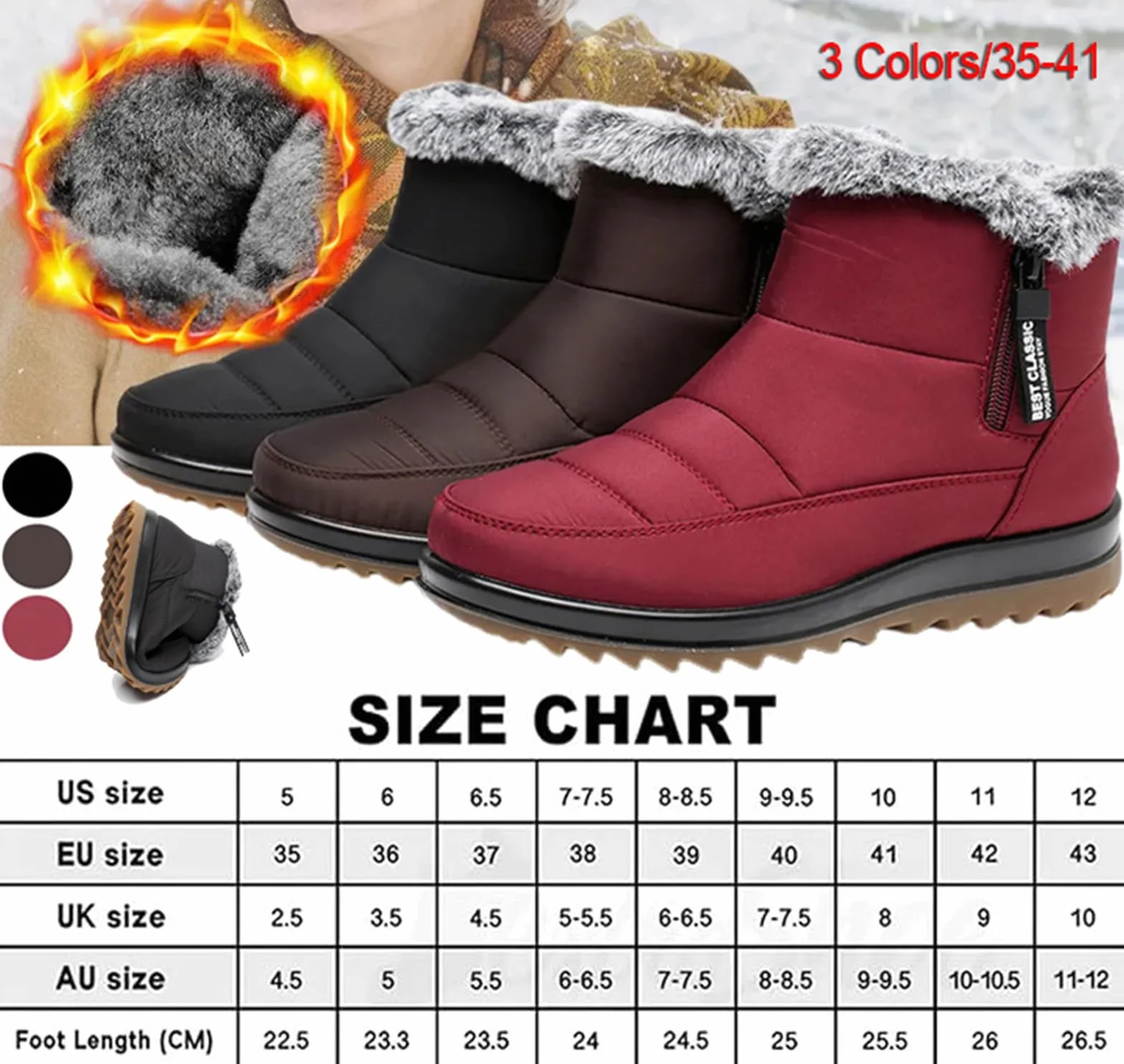 Botas de nieve de invierno para mujer, impermeables, antideslizantes, con forro de piel cálida, botas de invierno cómodas para exteriores