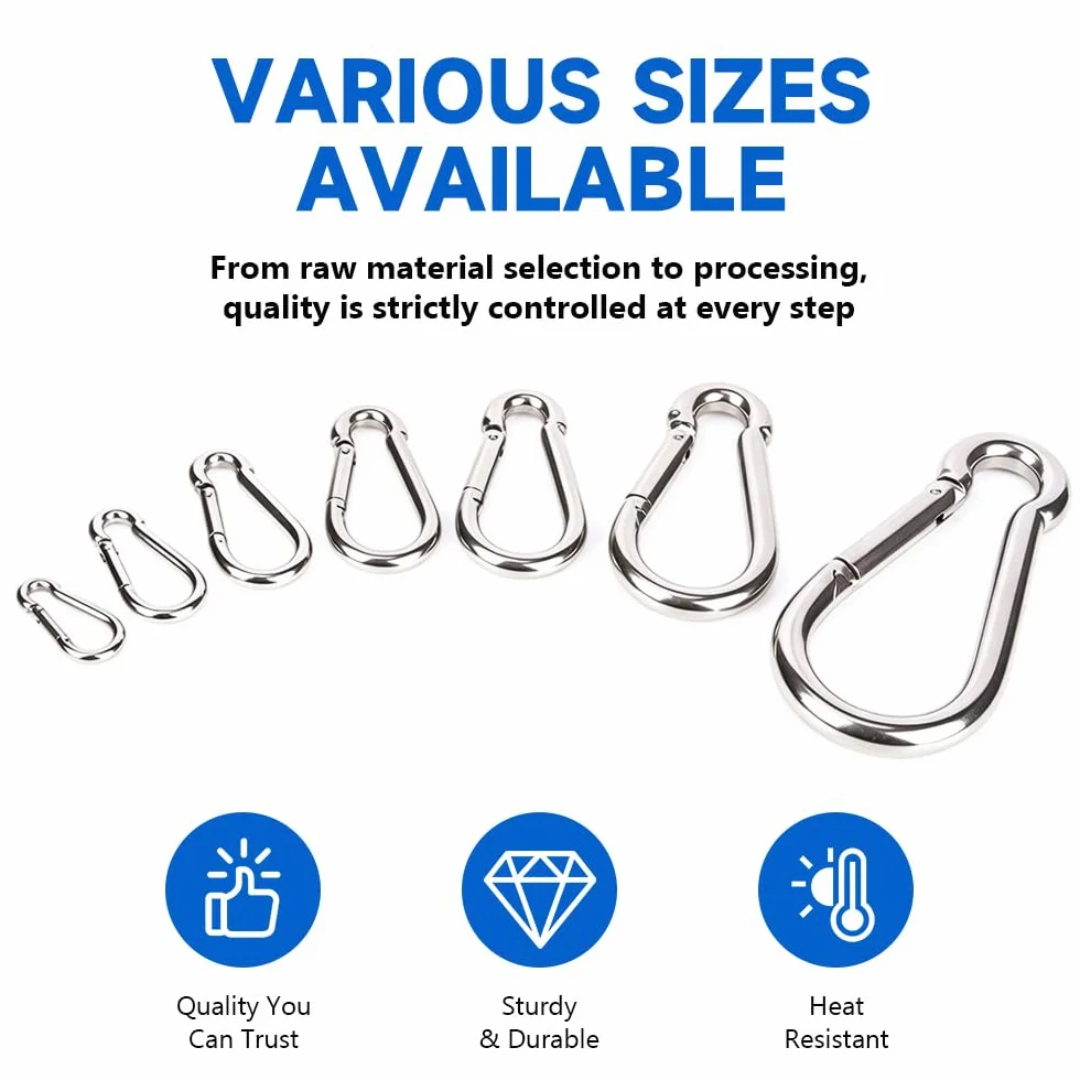 20 Piezas de Mosquetones de Resorte, M4 40.7mm de Acero Inoxidable con Capacidad de Carga de 54KG para Camping al Aire Libre, Senderismo, Hamacas y Correas de Perro