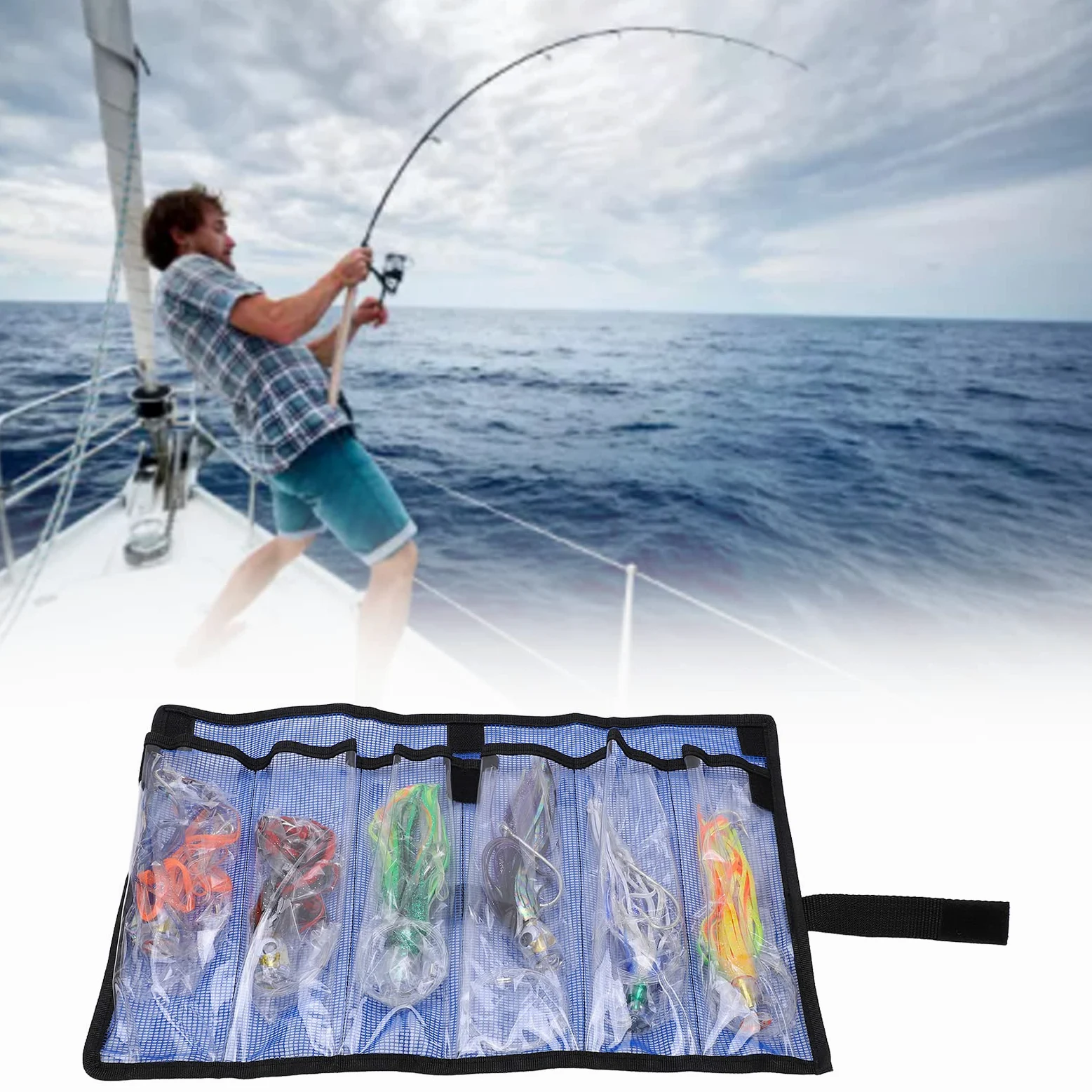 KIMISS Trolling Falda Señuelos Set Acrílico Trolling Lure Six Color Mix 6Pcs Set Cebo Artificial Calamar Pulpo Faldas Acrílico Trolling Señuelo de Pesca de Agua Salada para Peces Grandes
