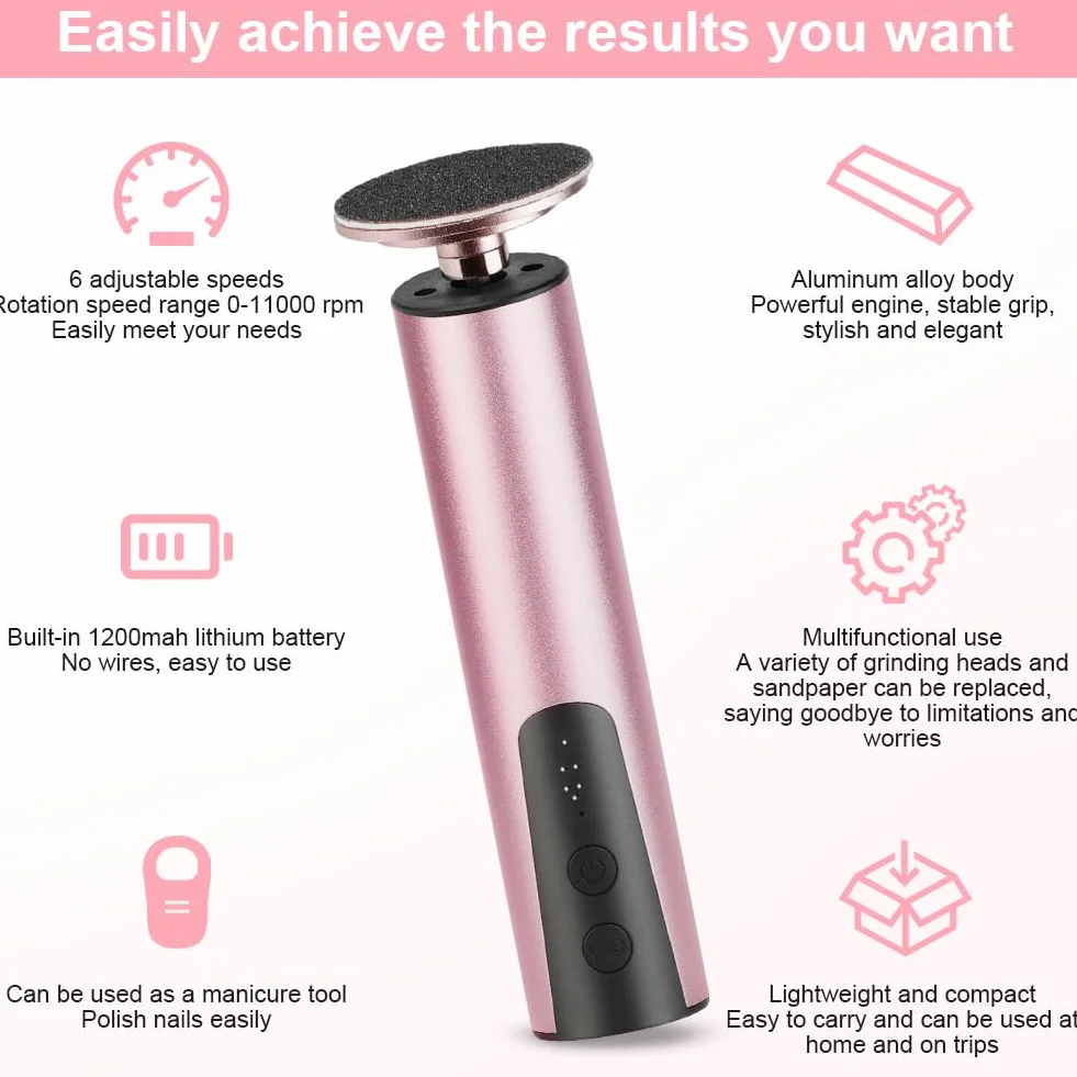 ACWOO Lima Electrica Pedicura Eliminar Callos Recargable Profesional Cuidado Pies Pulidor Callos Talones Secos Agrietados Oro Rosa