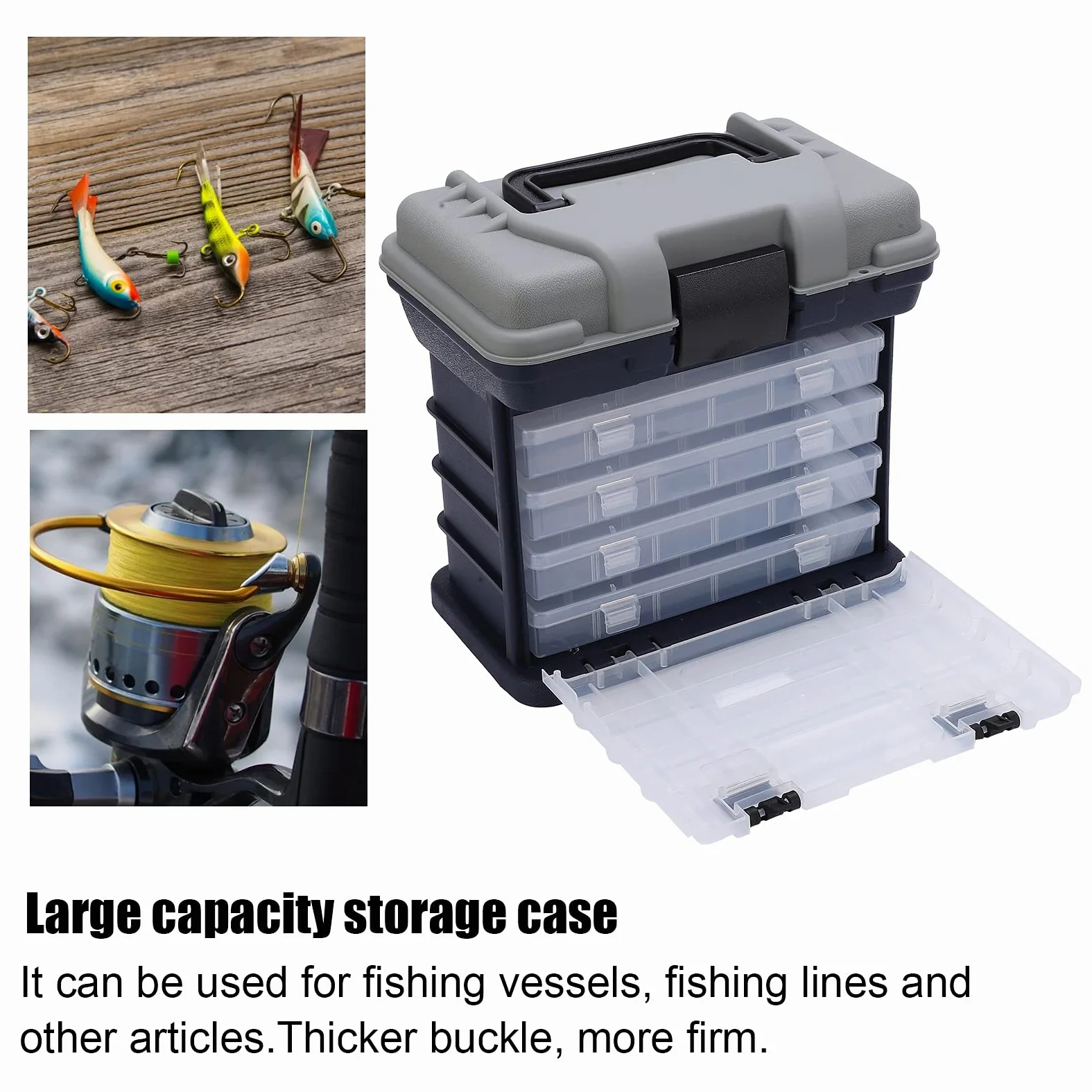 Caja de Aparejos de Pesca de 4 Capas, Almacenamiento de Gran Capacidad con Rejillas Extraíbles para Pesca de Carpas