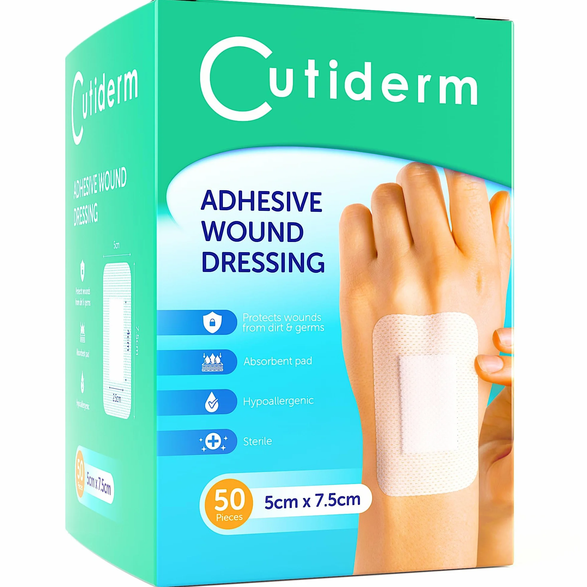 Cutiderm Apósito adhesivo estéril para heridas 5 cm x 7,5 cm caja 50