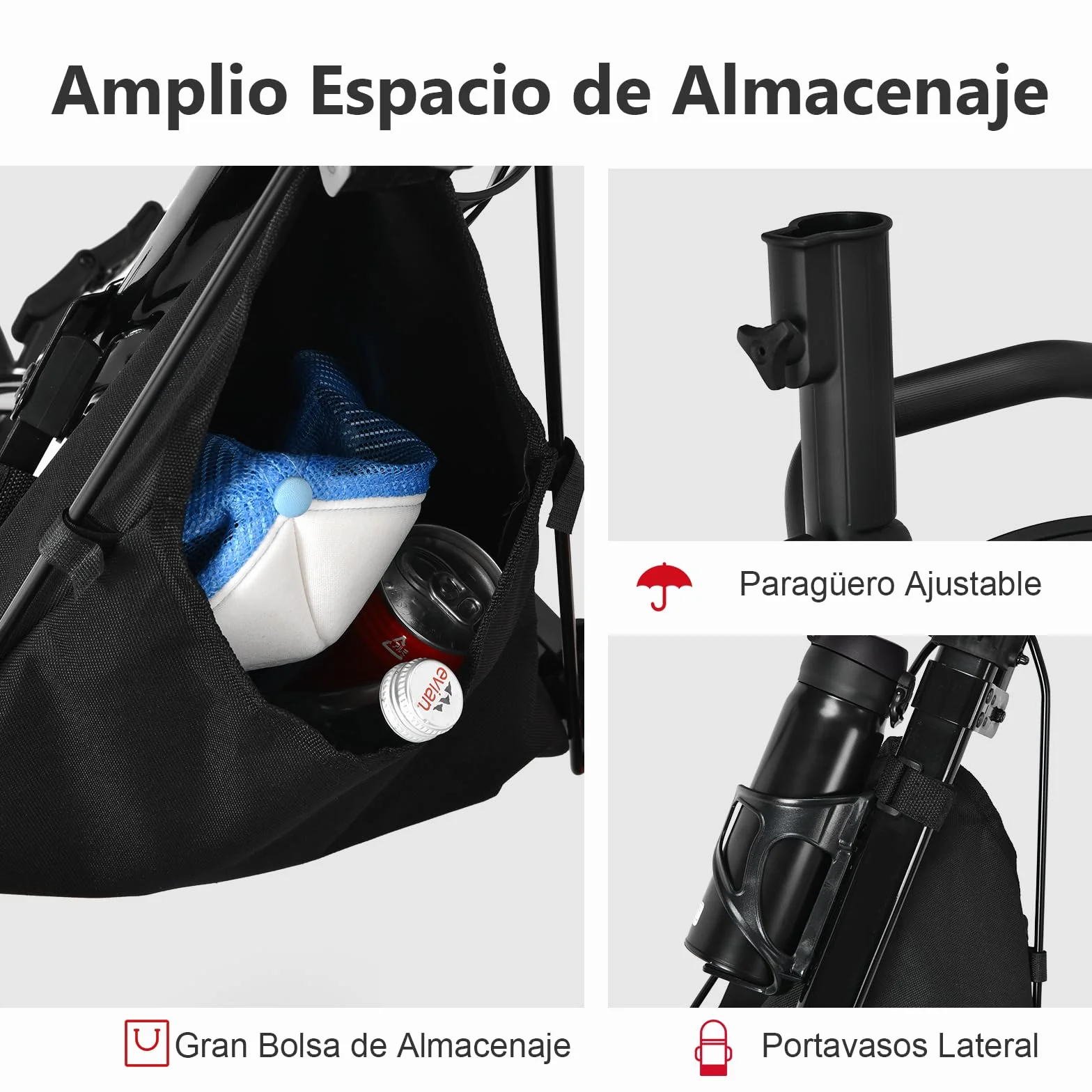 GYMAX Carro de Golf Plegable 3 Ruedas con Altura Ajustable y Portabebidas