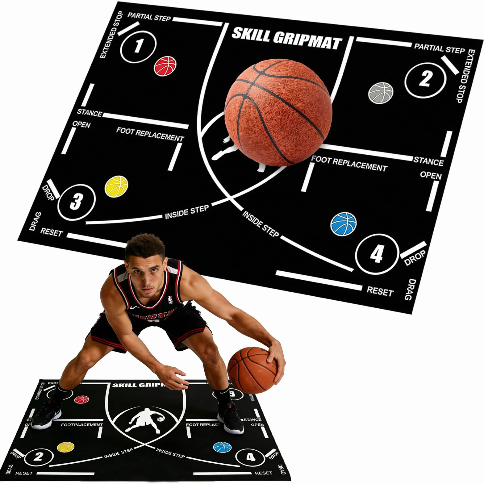 Esterilla de entrenamiento de baloncesto, 120 × 80 cm, antideslizante, para entrenamiento de pies y regateo, silencioso, gran formato para entrenamiento de pasos de baloncesto, interior y exterior