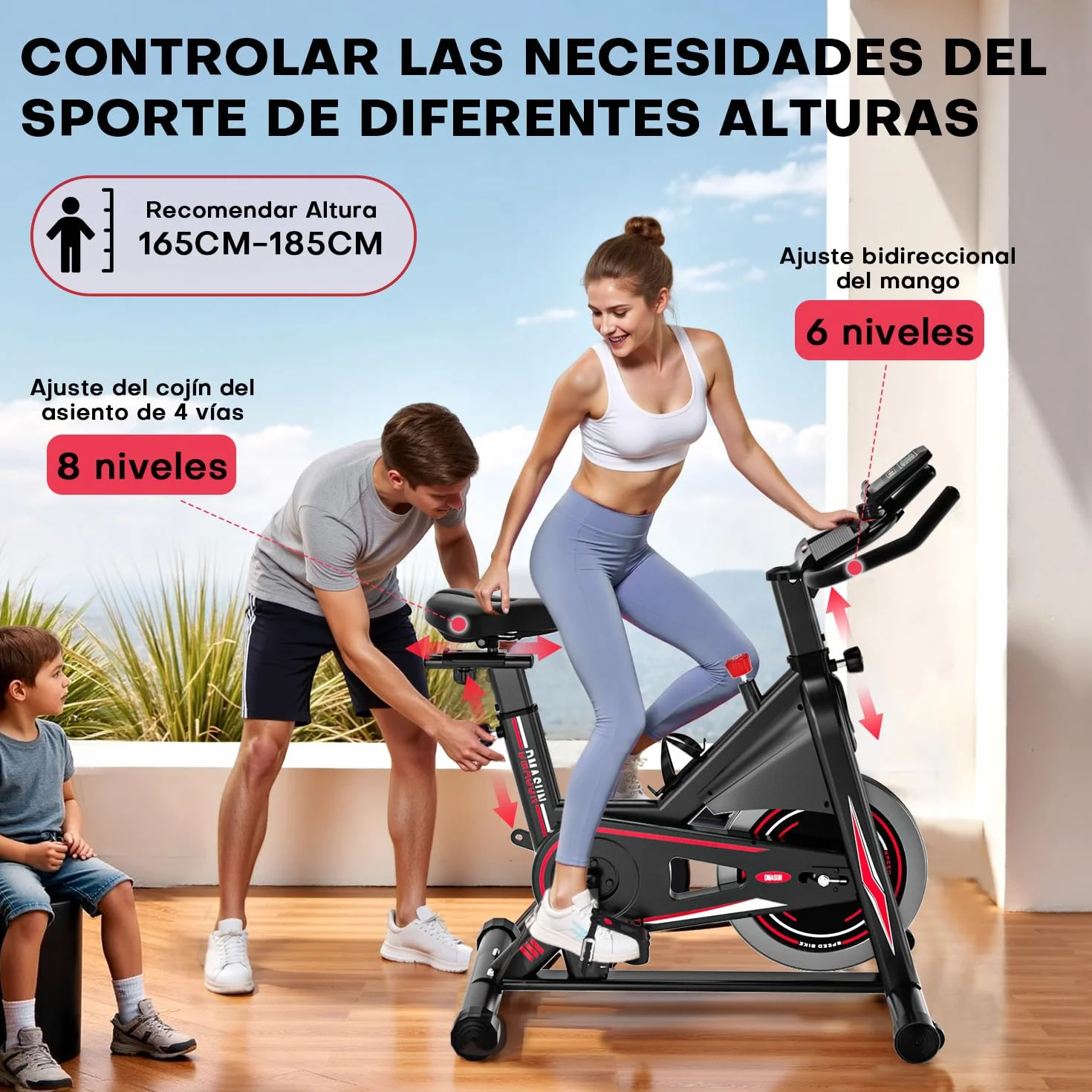 DMASUN Bicicleta Estática en Casa con Resistencia Ajustable, Bicicleta Spinning Silenciosa con Monitor LED, Cómodo Cojín de Asiento, Asientos Cómodos Transpirables Capacidad de 160 KG