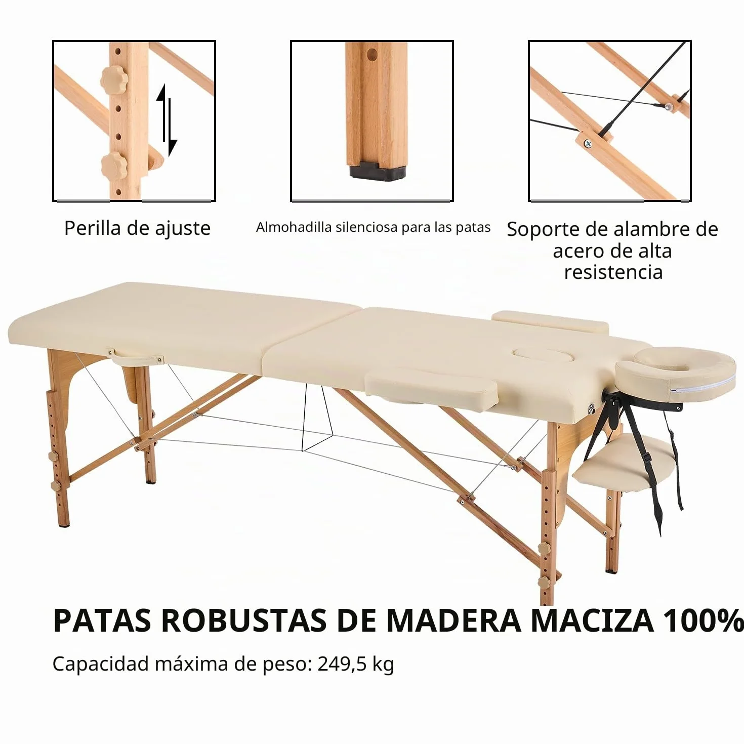 YOUNIKE Camilla de Masaje Plegable Portátil 2 Zonas Ajustable Altura Beige