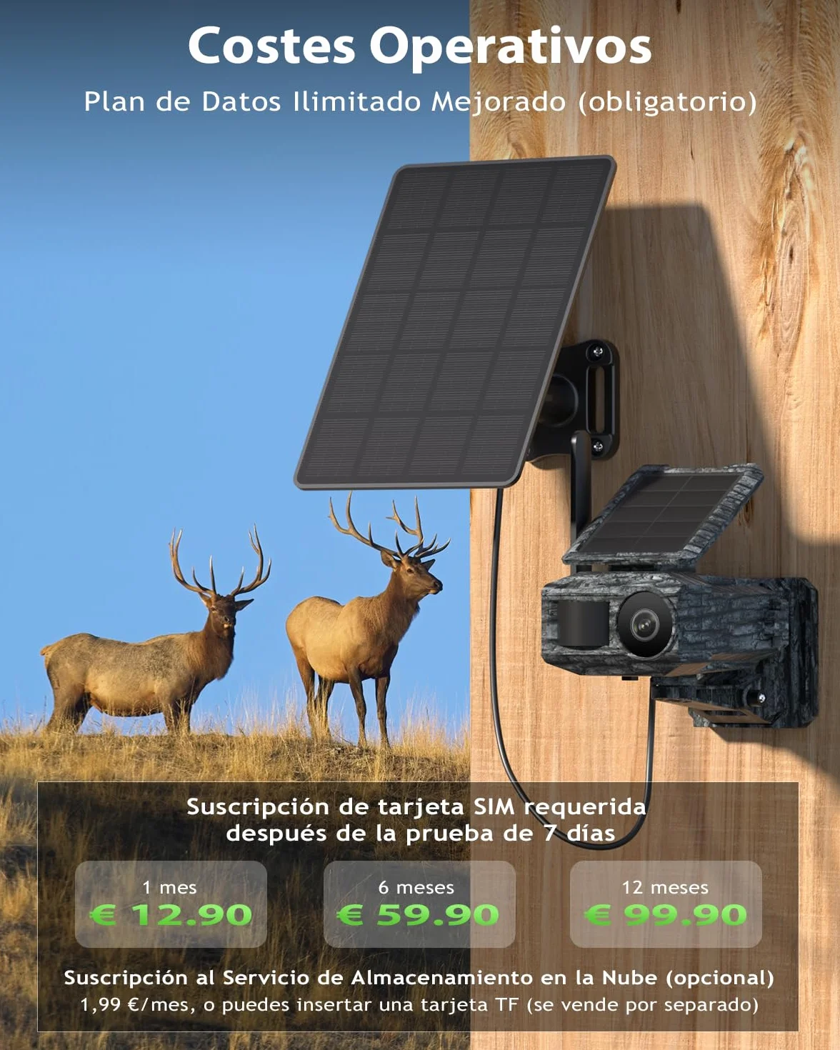 Xega Cámara Solar 4G con Tarjeta SIM 2 Paneles Solares, Fototrampeo Caza Exterior Inalámbrica, Detección de Movimiento, Visión Nocturna Sin Luz, Rotación 220°, Alertas En App (WiFi No Compatible)