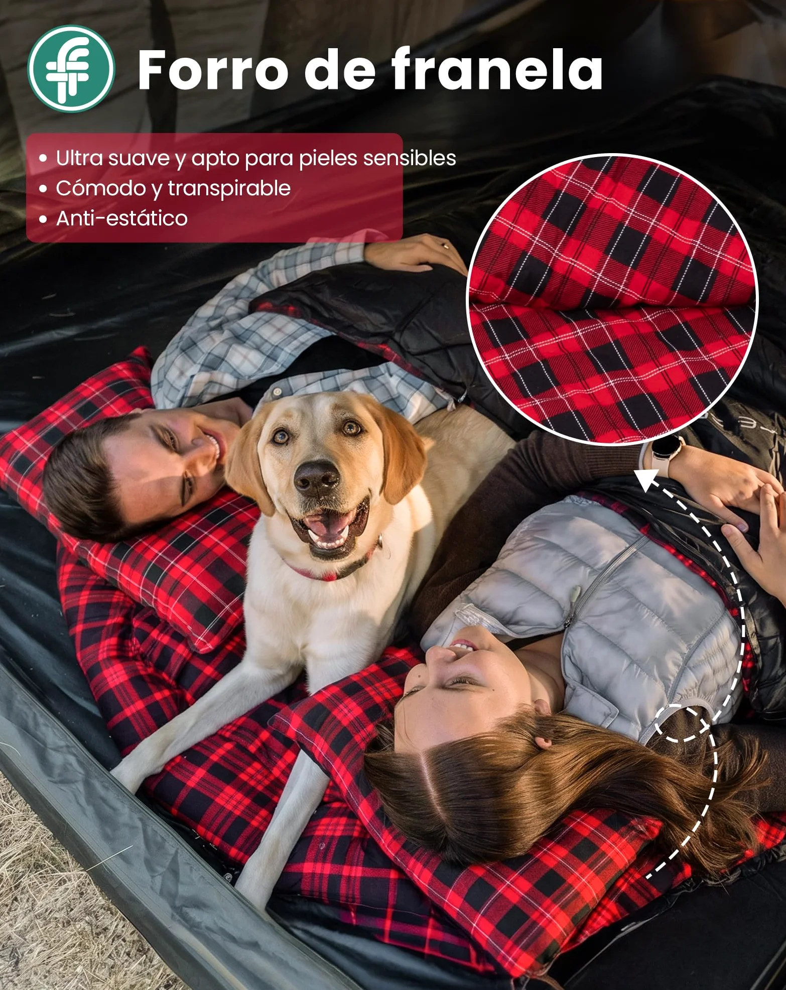 KingCamp Saco de Dormir Doble de Franela de algodón para 2 Personas - Abrigado para Invierno, 3-4 Estaciones, Incluye 2 Almohadas - Ideal para Camping, Viajes y Actividades al Aire Libre