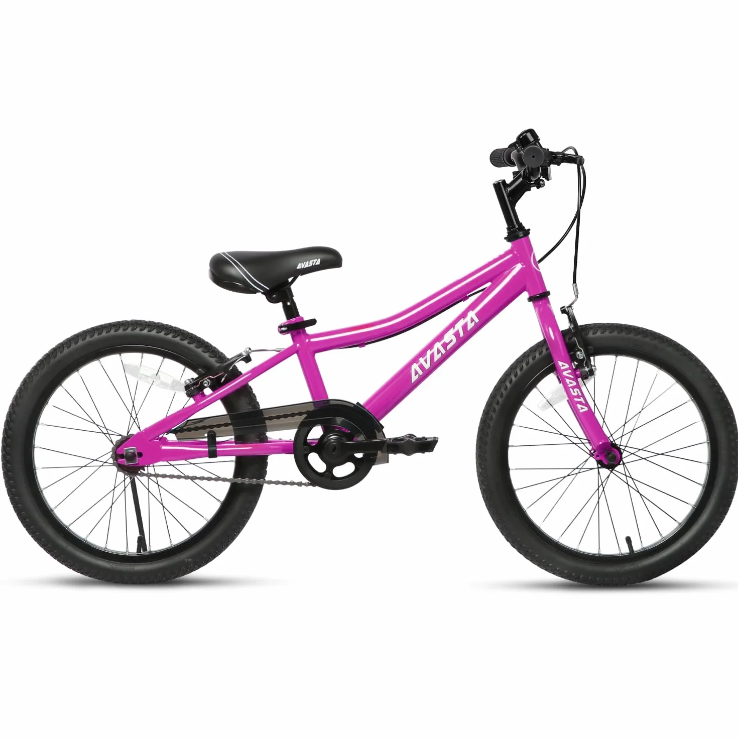AVASTA Bilbo Bicicleta Infantil de 18, 20 y 24 Pulgadas para niños y niñas de Entre 5 y 14 años, con Manillar y sillín Ajustables, Dos Frenos V-Brake y un Soporte
