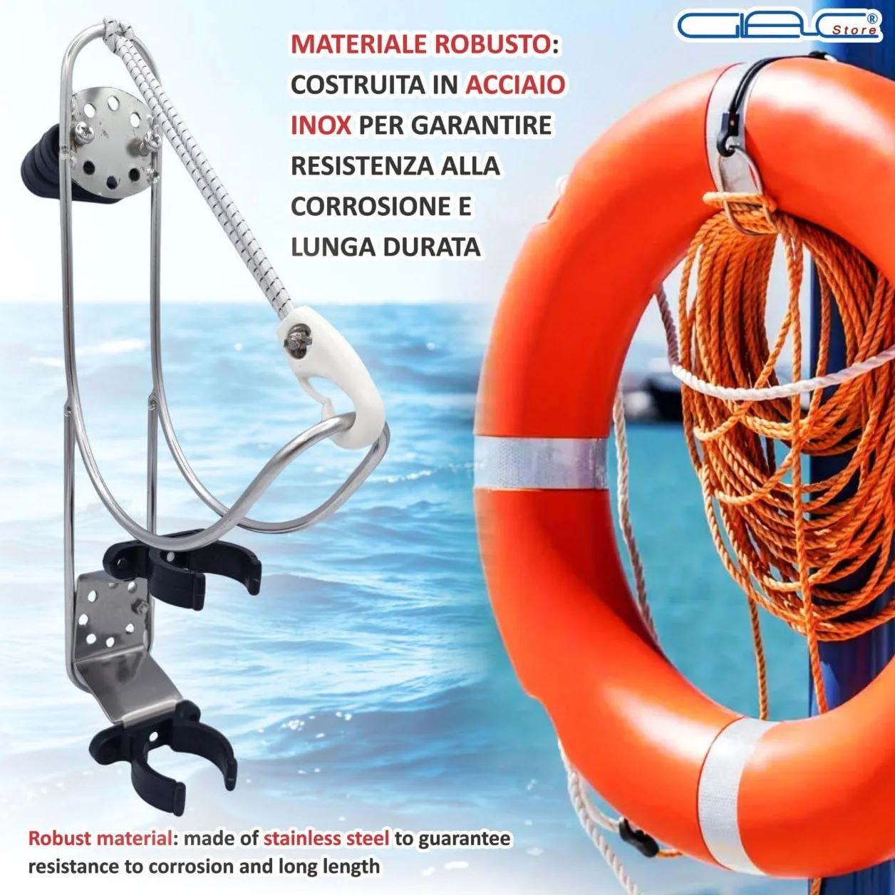 Soporte para flotador anular de acero inoxidable, 19,5 x 17 cm, para suelo o tubos de 22-30 mm, con soporte Boetta