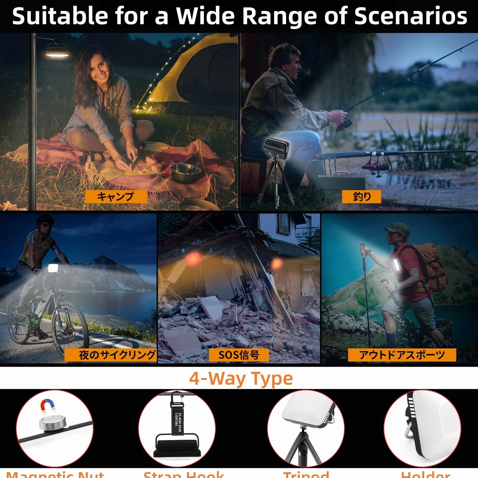 DOTWISE Linterna de camping recargable, 50000 mAh, máximo 850 lm, 6 modos de atenuación continua y 3 opciones de montaje, IP54 impermeable, luces de camping para cortes de energía, senderismo