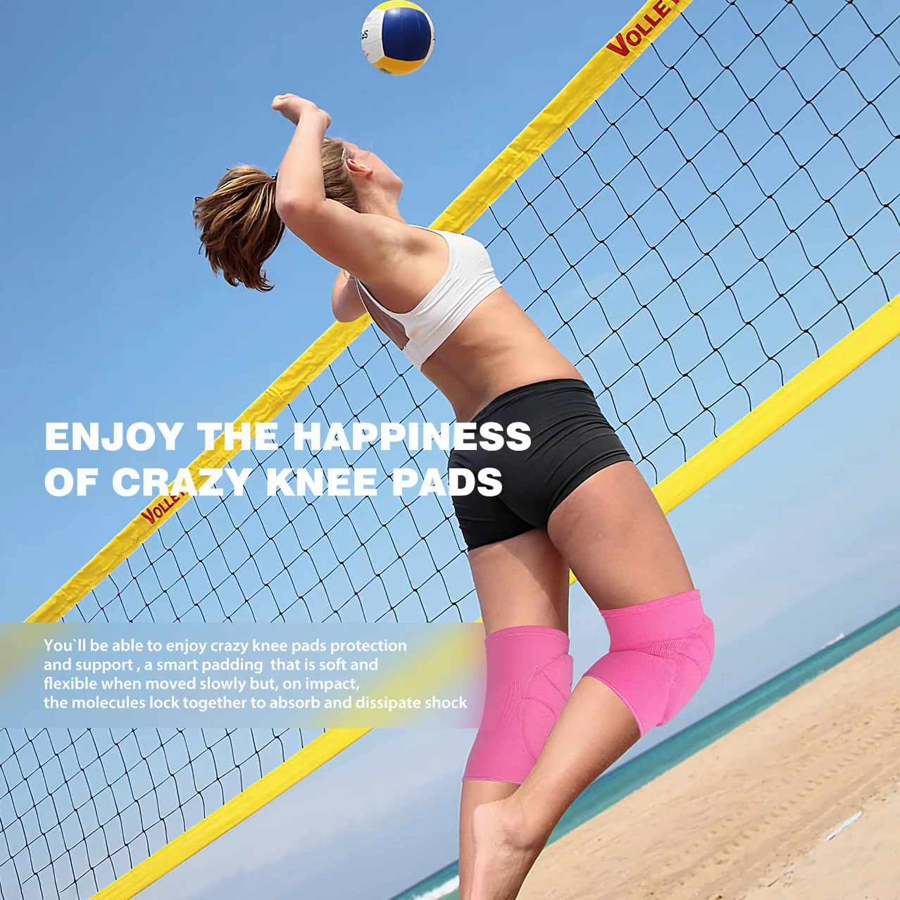 Rodilleras de voleibol rosa, protector de rodilla para niñas y mujeres con almohadillas de alta protección, rodilleras de grado profesional para correr, tenis, yoga, ciclismo, gimnasio