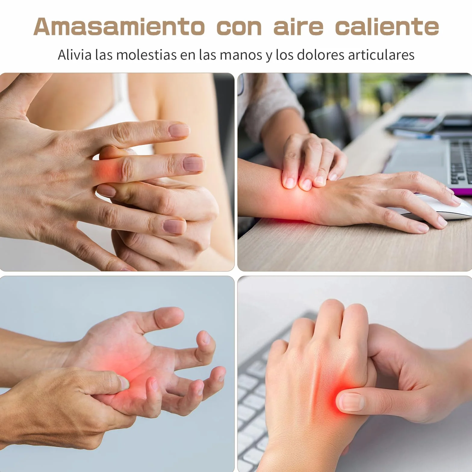 Masajeador de Manos Eléctrico Inalámbrico con Calor y Compresión, 3 Modos 5 Niveles