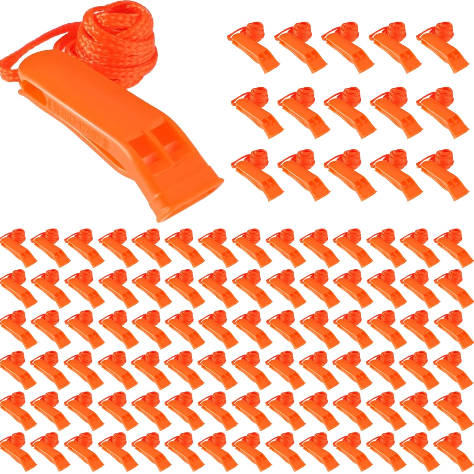 Jorzer Silbato de Emergencia 100PCS Silbato de Seguridad de plástico Ruidoso con cordón Equipo de Supervivencia para Kayak, canotaje, Barco de Pesca, Camping, Senderismo, Caza-
