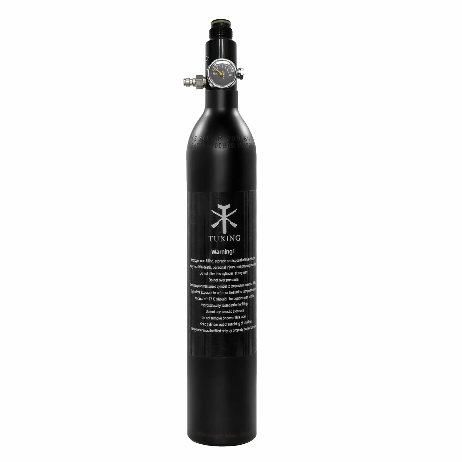TUXING Depósito de paintball PCP 4500 psi 0.5 L CE Botella de aluminio con regulador, válvula, manómetro, presión de salida 2200 psi M18x1.5