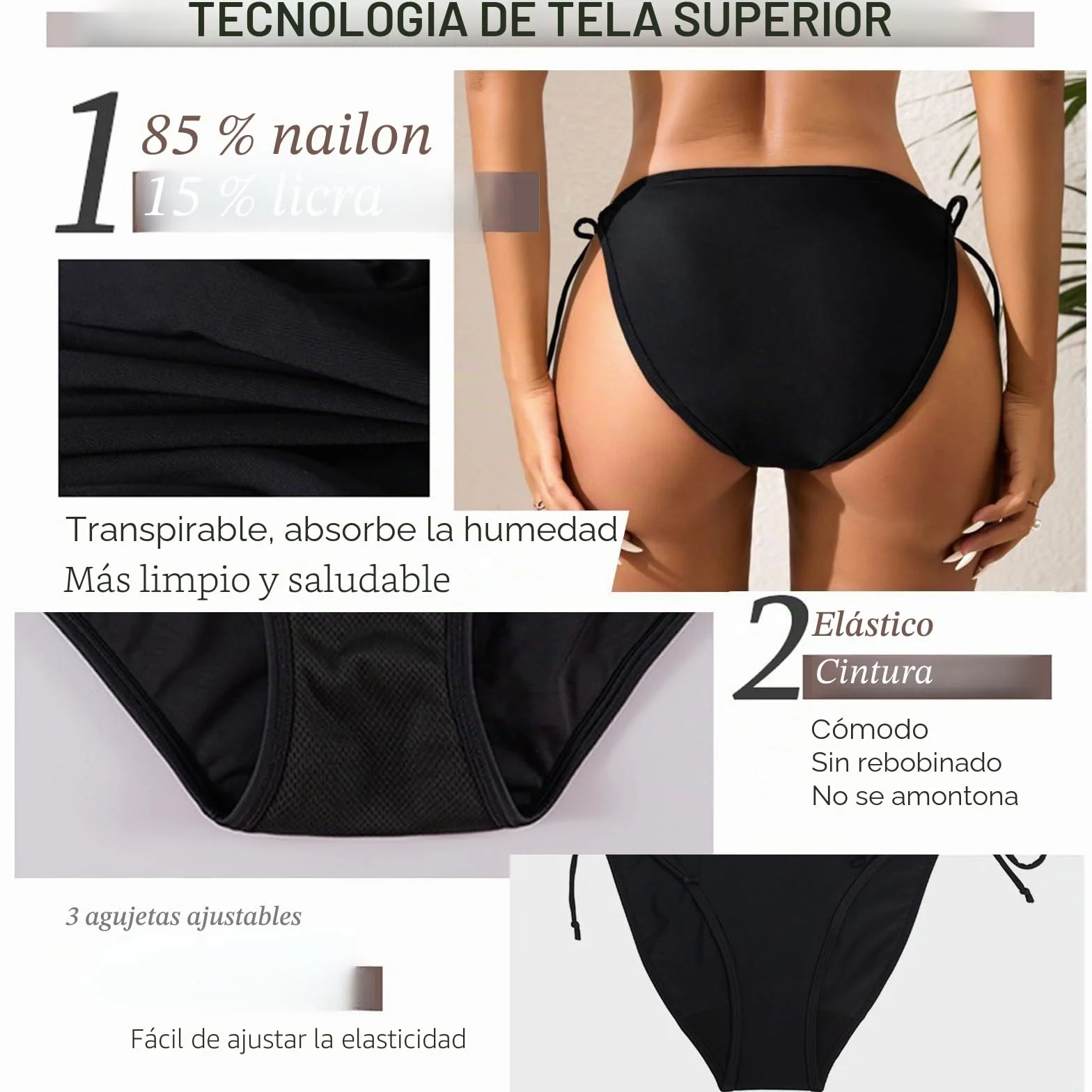 Bikini Menstrual Mujer Ropa Interior a Prueba de Fugas Natación Traje Baño Cintura Baja