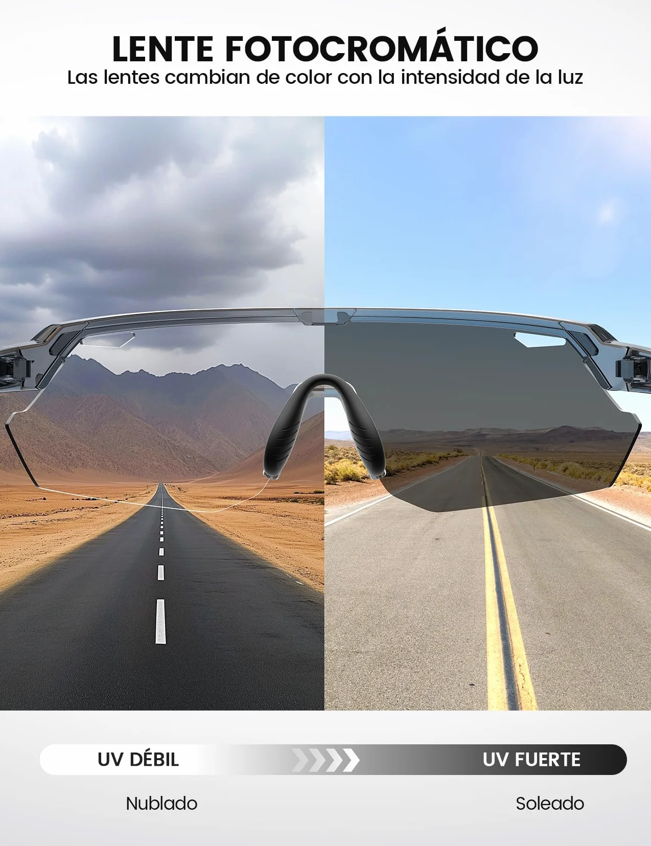 Lamicall Fotocromáticas Gafas Sol Ciclismo Hombre, Gafas de Sol Deportivas | 3S Fotocromática, 28g Ultraligero-TR90, UV400 Protección, Almohadilla Nasal Ajustable, Gafas para Pesca/Running/Senderismo