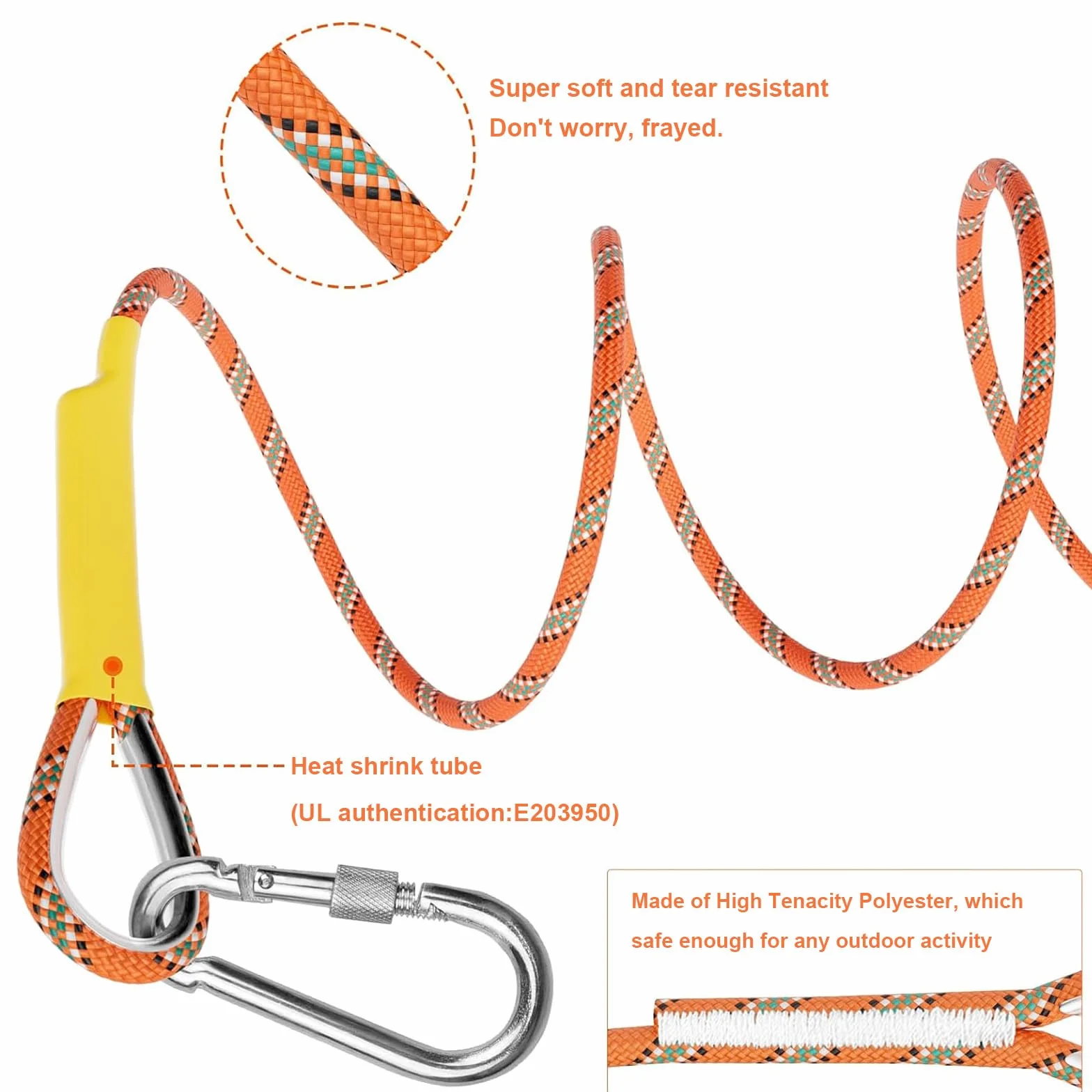 Cuerda de Escalada 12mm al Aire Libre Cuerda de Escalada estática de 50m Cuerda de Seguridad Escalada Cuerda de Escape con 2 mosquetones para Fuego Alpinismo Camping Naranja