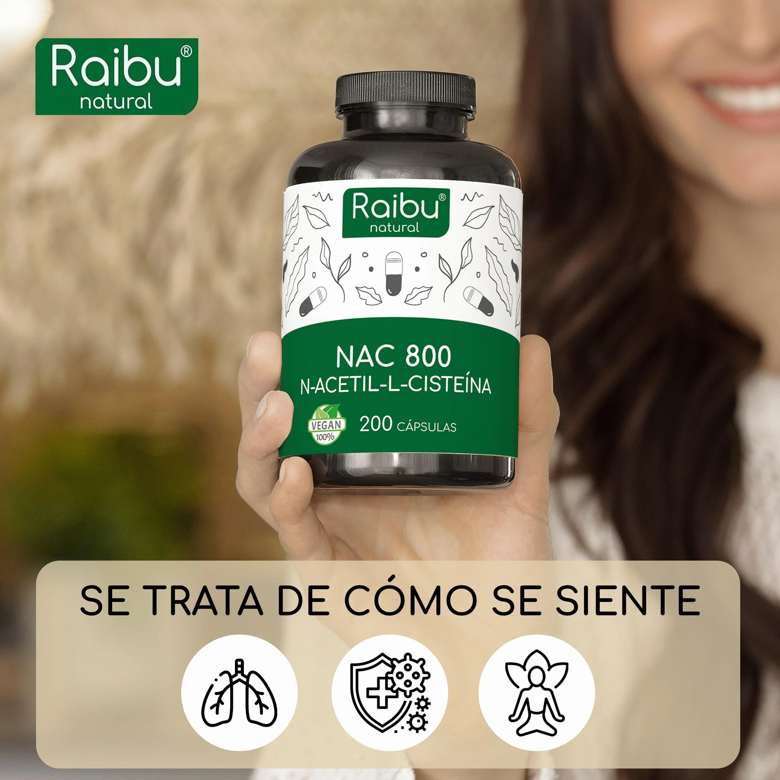 NAC N-Acetil-Cisteína 800 mg 200 Cápsulas Alta Biodisponibilidad Vegano