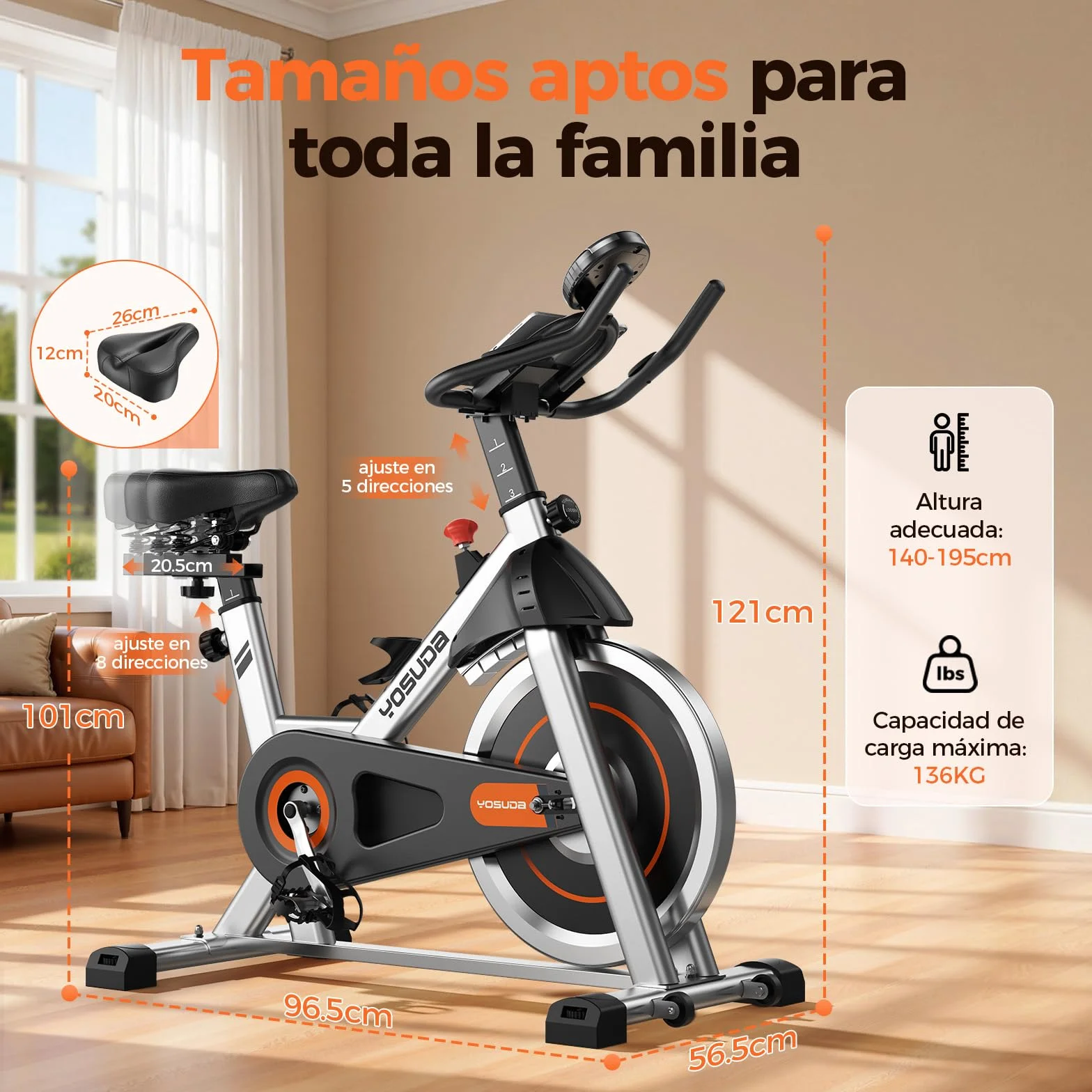 YOSUDA Bicicleta Estática con Resistencia Magnética Silenciosa, Bicicleta de Spinning con Monitor de LCD y Pulsómetro, Soporte para Tablet, App Exclusiva, Carga Máxima 136 kg