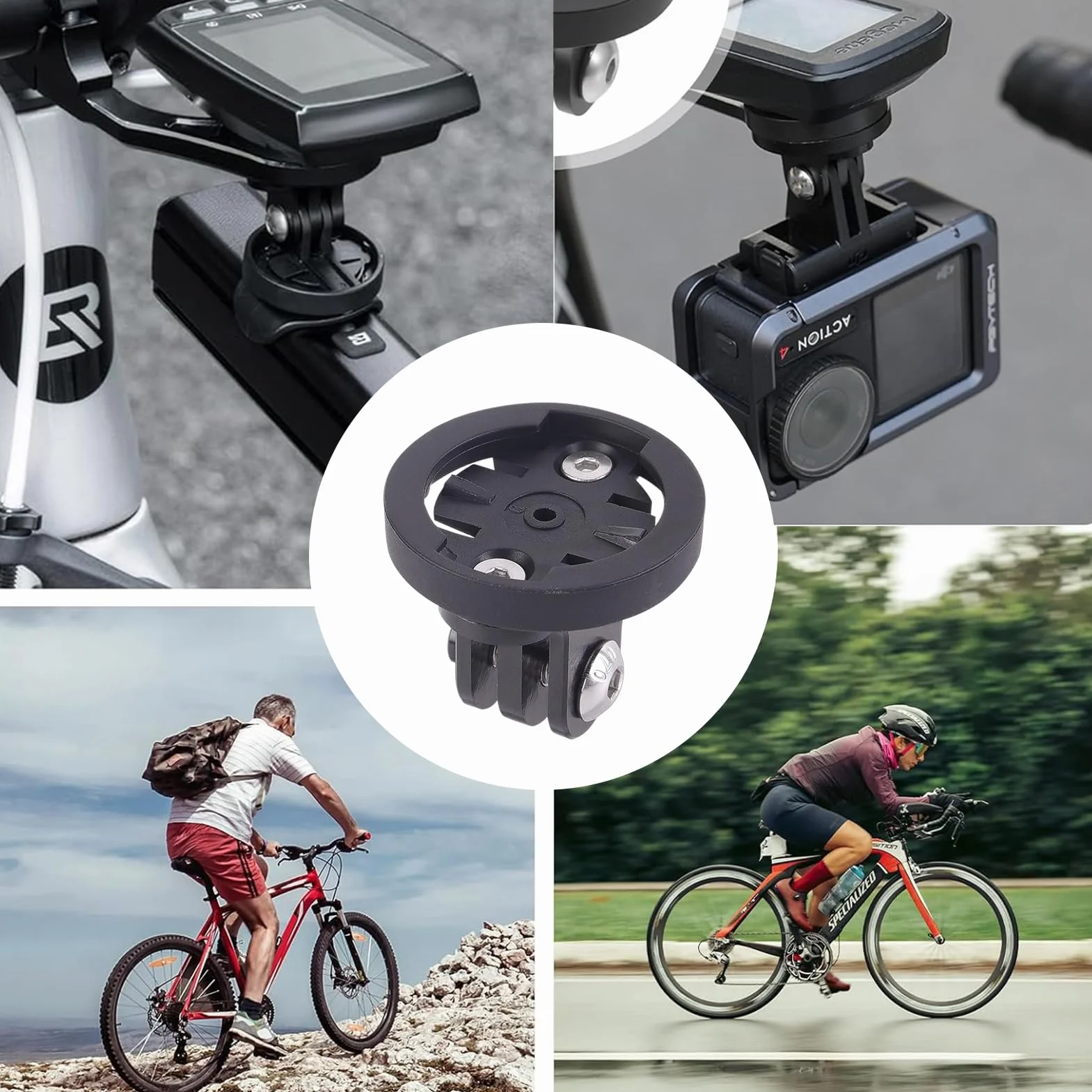 Soporte de Bicicleta para Garmin & Gopro, 2 Juegos Universal Combo Adaptador, Compatible con Computadora de Bicicleta Garmin Edge, Espaciado 20-22mm, Base Fija para Luz y Cámara, Color Negro