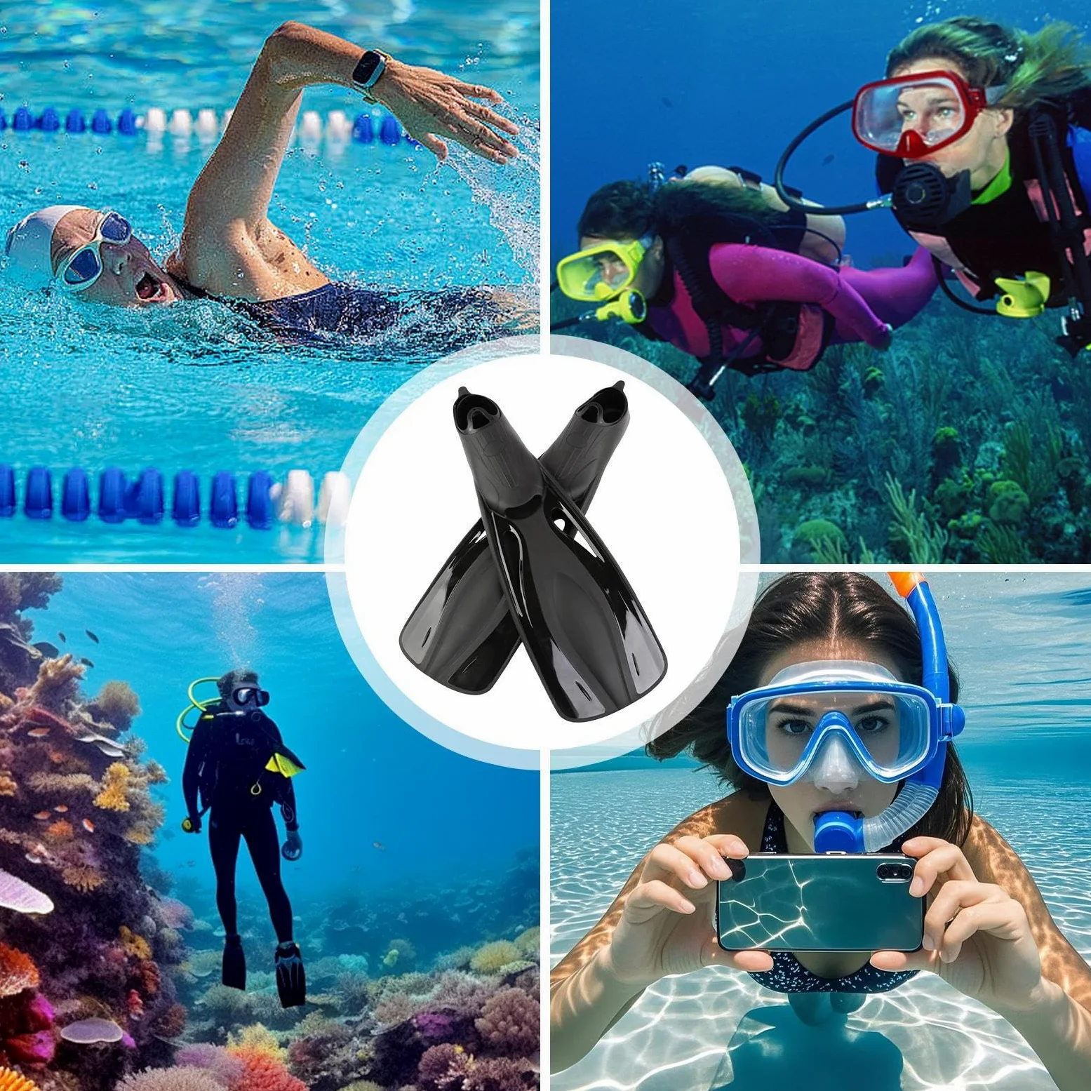 Aletas De Natación Adulto - Aletas Descalzas Adulto - Par Compacto Equipo De Buceo Para Actividades Acuáticas Hombres Mujeres Principiantes Experimentados
