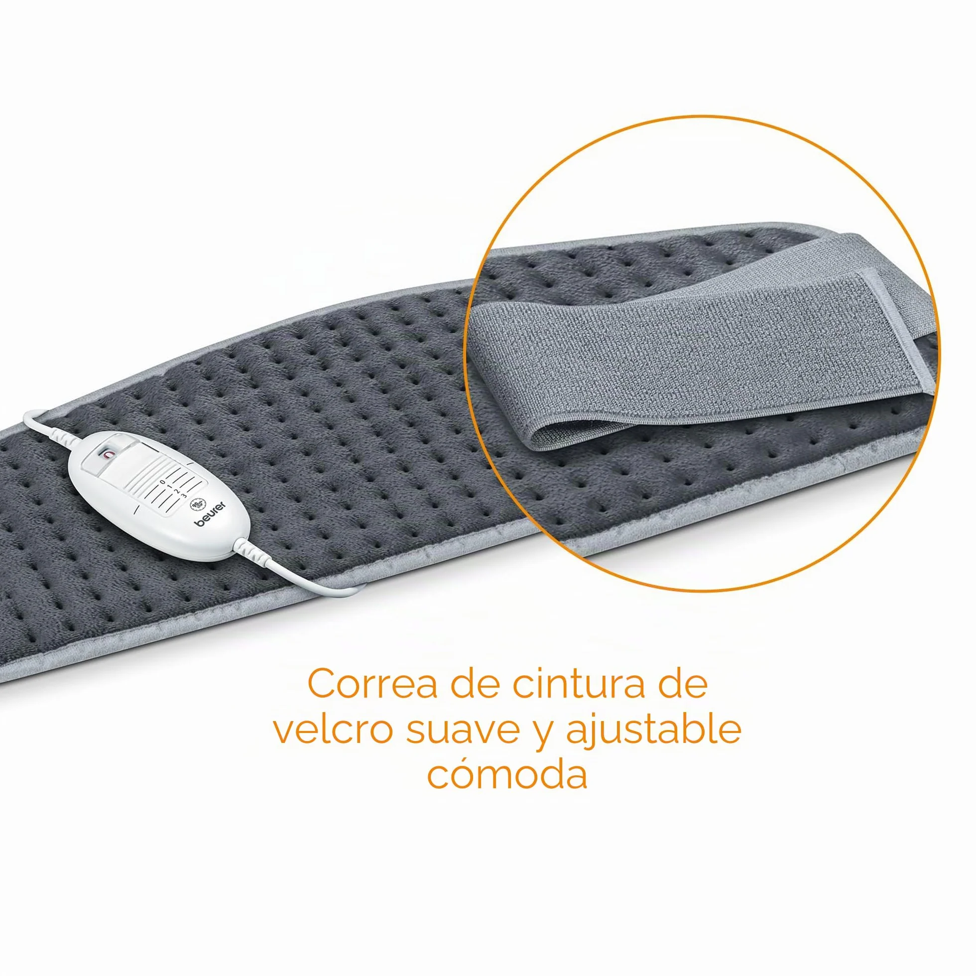 Beurer HK 49 Cosy Almohadilla eléctrica, para uso en abdomen y espalda, con banda elástica y cierre de velcro, desconexión automática, lavable a máquina, gris