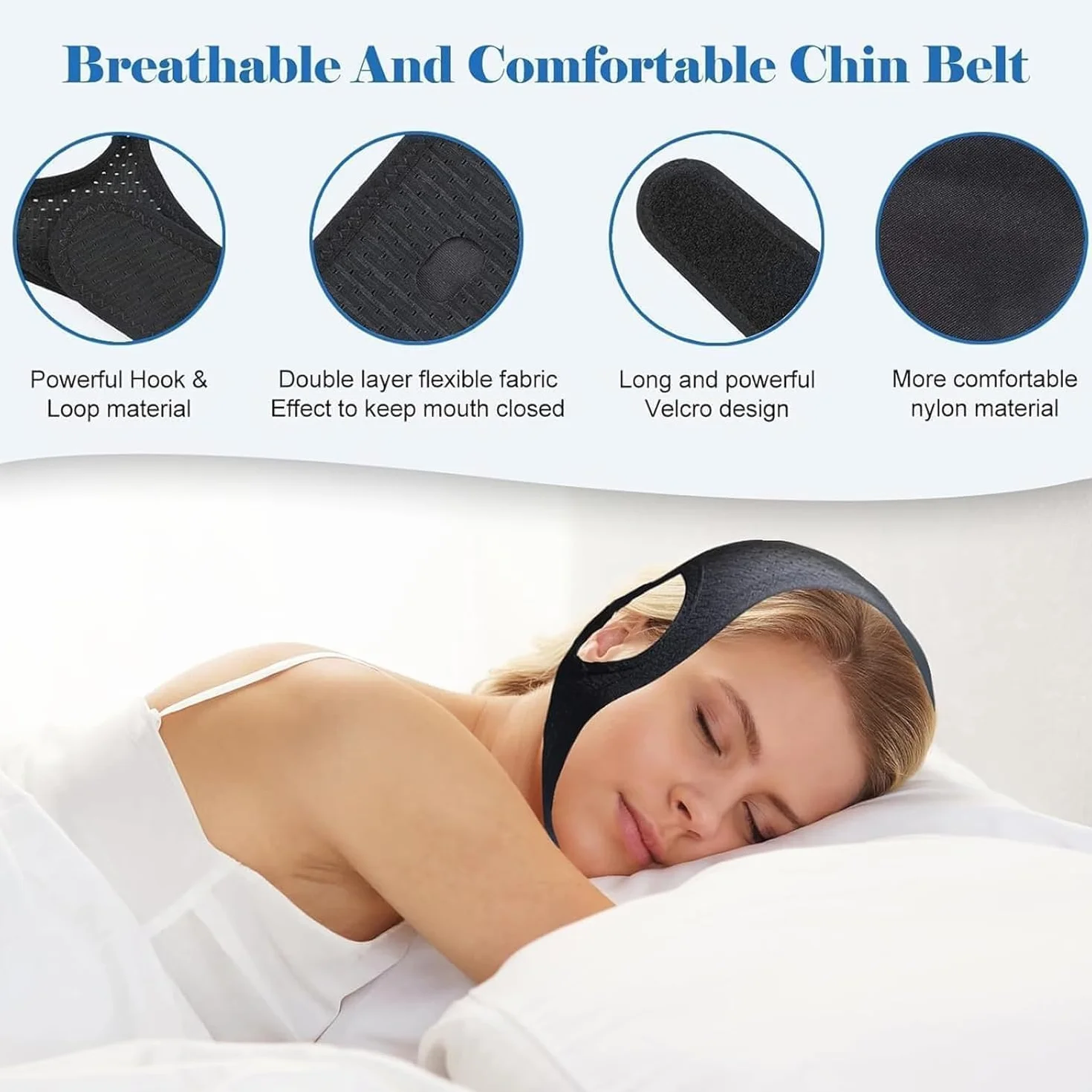 Dispositivo Antironquidos Ajustable Transpirable Suave para Dormir Mejor - Negro