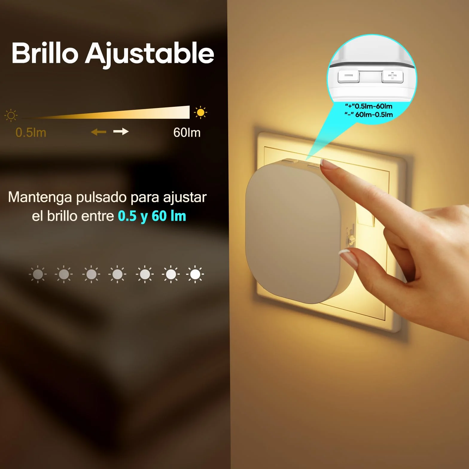Suright 2 Piezas Luz Nocturna Infantil con Sensor Movimiento y Crepúsculo, Brillo Ajustable 0.5-60LM, Enchufe