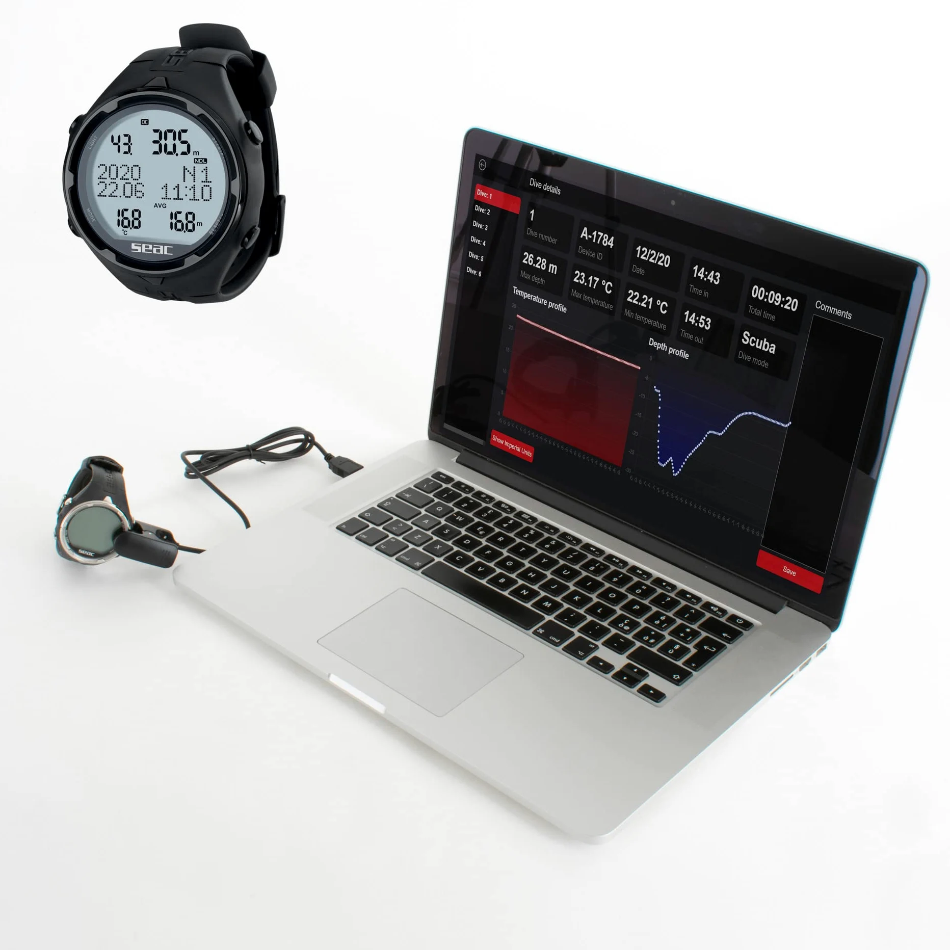 SEAC Action HR, computadora de buceo de alta resistencia con modo de buceo y apnea, cuaderno de registro de buceo, planificador de buceo, alarmas de seguridad, HR negro