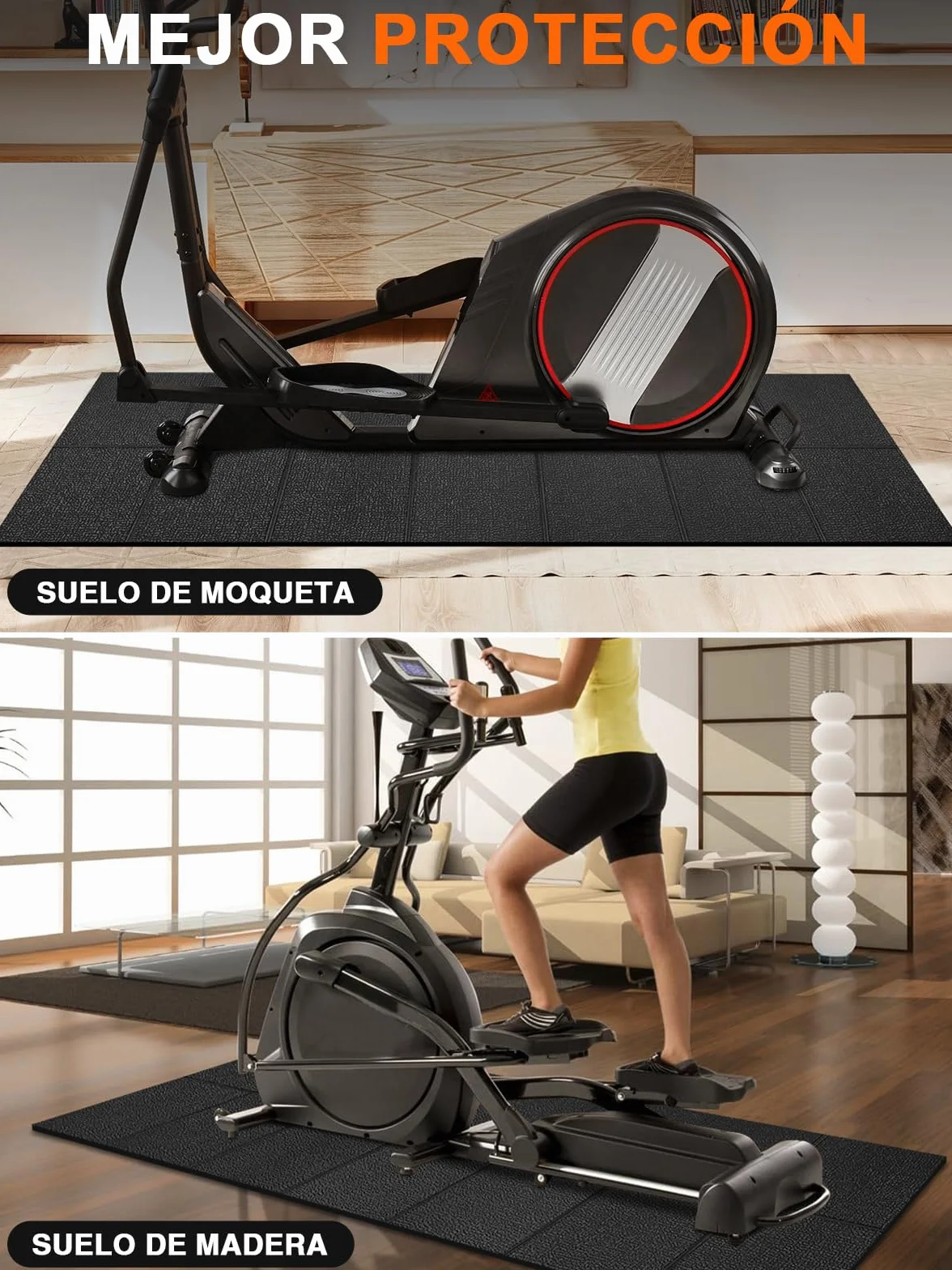 Estera de fitness 160x75 cm, 6 mm, plegable, PVC, antideslizante, impermeable, para alfombras y suelos de madera, compatible con cinta de correr