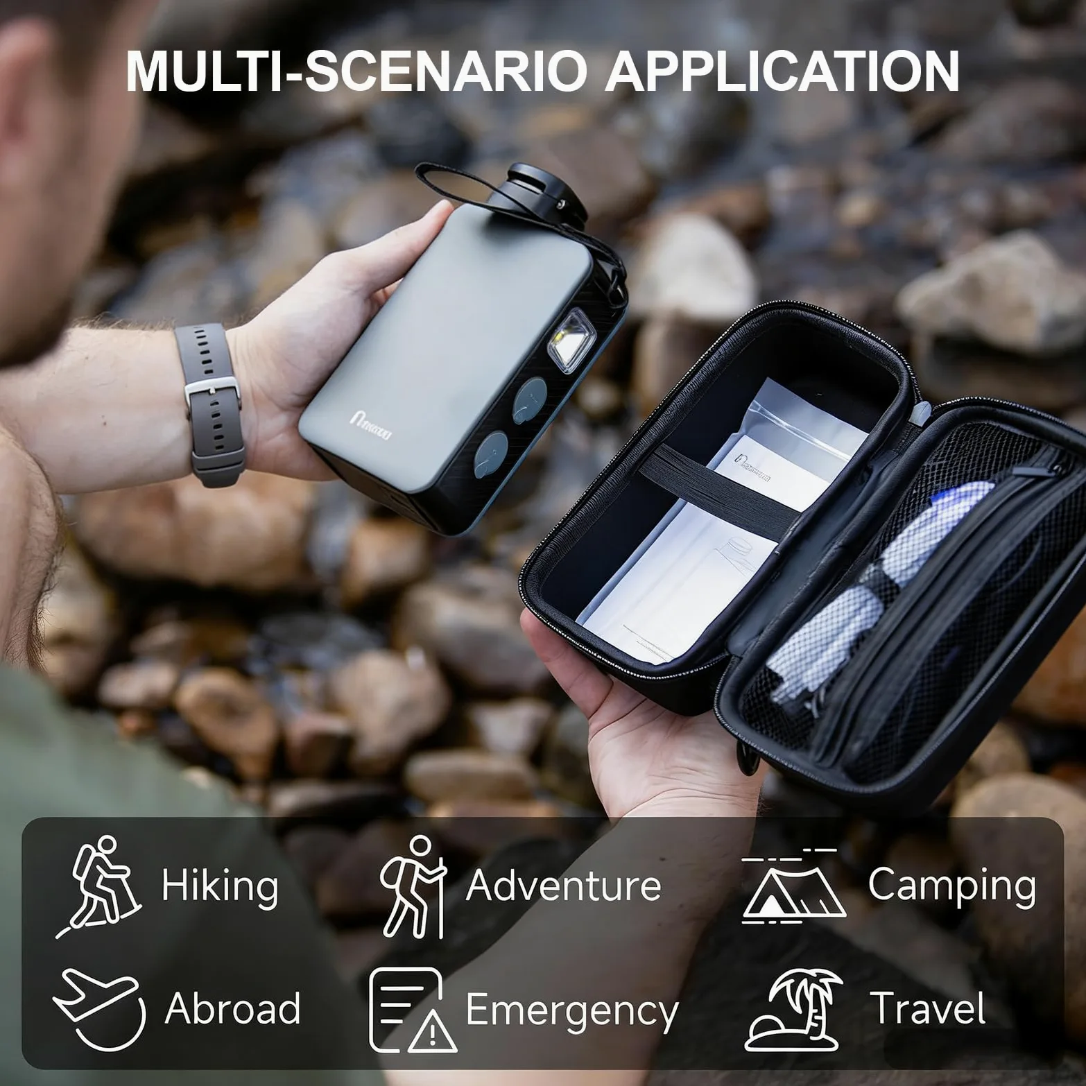 Bomba de filtro de agua eléctrica portátil, purificador de agua de 0.01 micras, sistema de filtración de agua de supervivencia para senderismo, camping, viajes y emergencias.