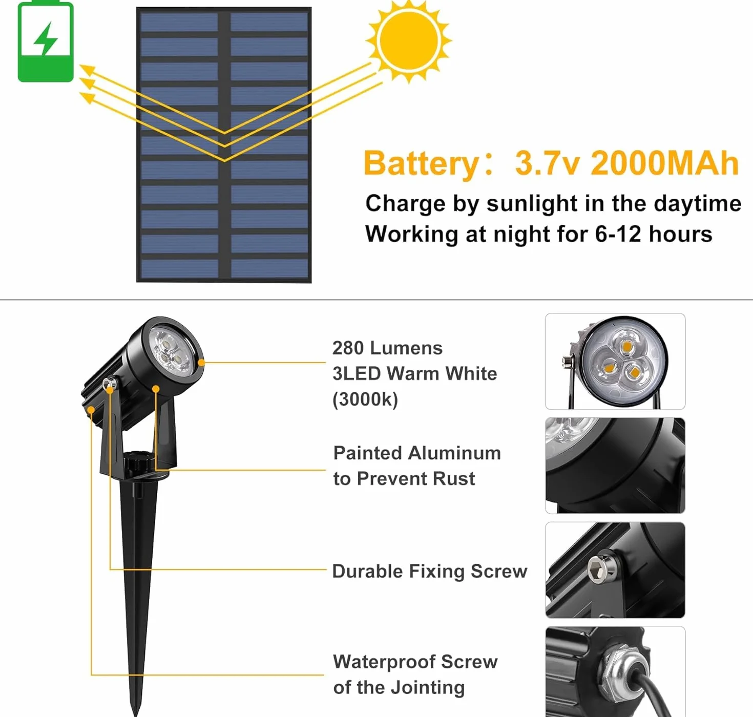 NATPOW Focos LED Exterior Solare Verde 2 en 1 IP65 Impermeable 2 Niveles de Brillo