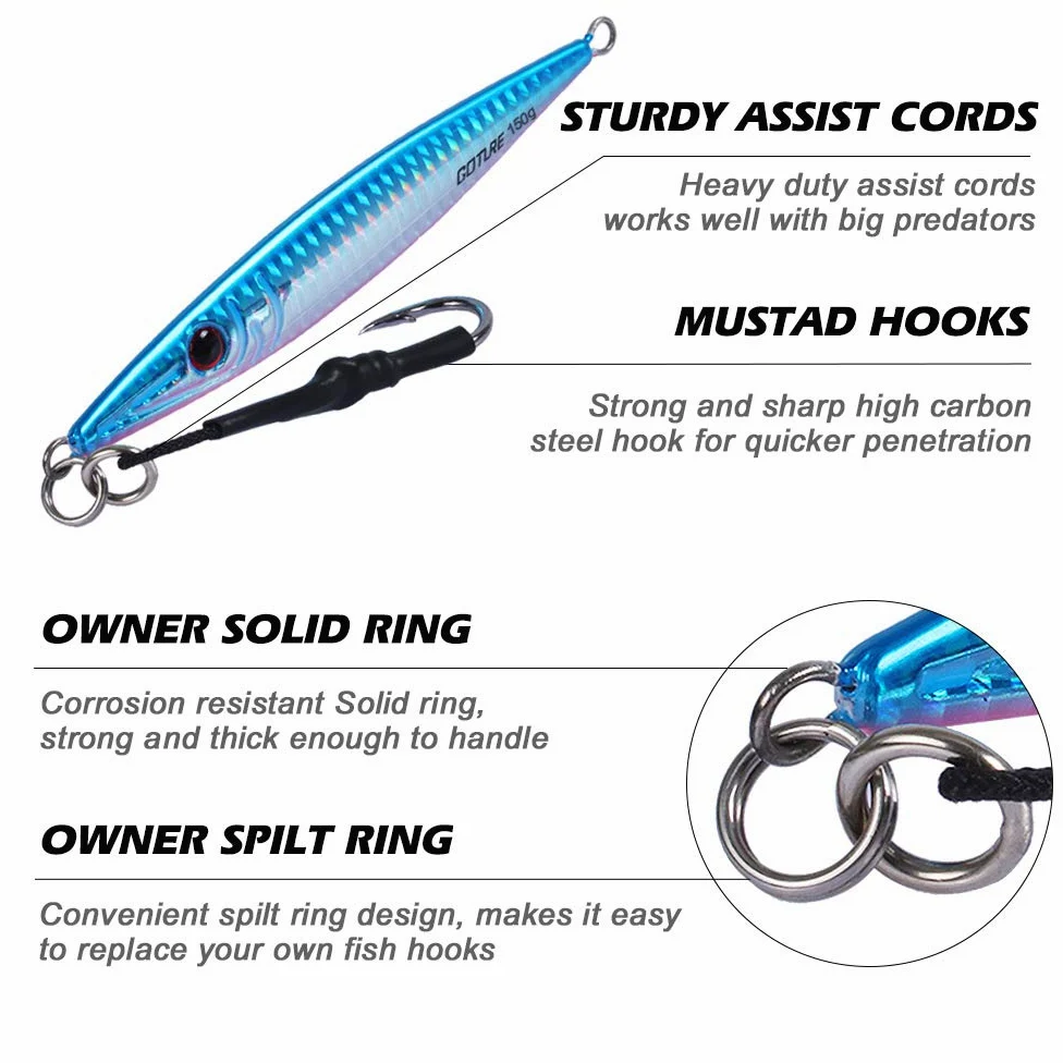 Agua salada plomo vertical Jig, Goture cebo artificial barco pesca señuelos Jigging Señuelos – Pack de 3, Multicolores