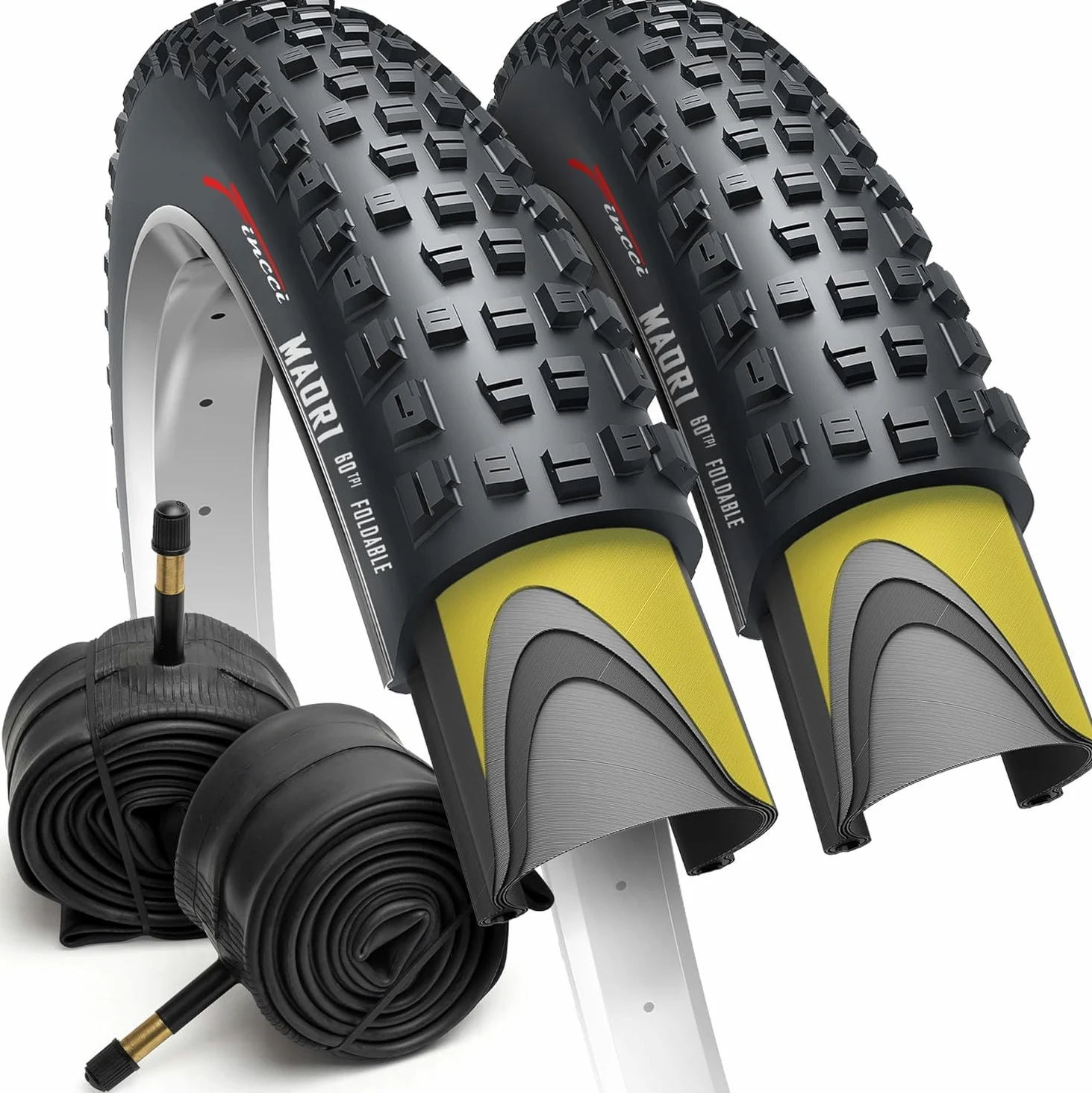 Fincci Cubiertas MTB 29 x 2.25 Pulgadas con 2 Camara de Aire 57-622 - Neumáticos Plegable 29 con 1mm Antipinchazos para Adulto, Gravel, Montaña, Eléctrica, Mountain Bike y Bicicleta Carretera