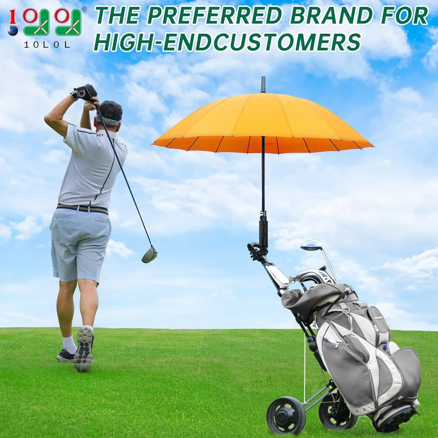 Paragüero Universal para Carrito de Golf, Resistente al Viento, Base Hexagonal de Aluminio