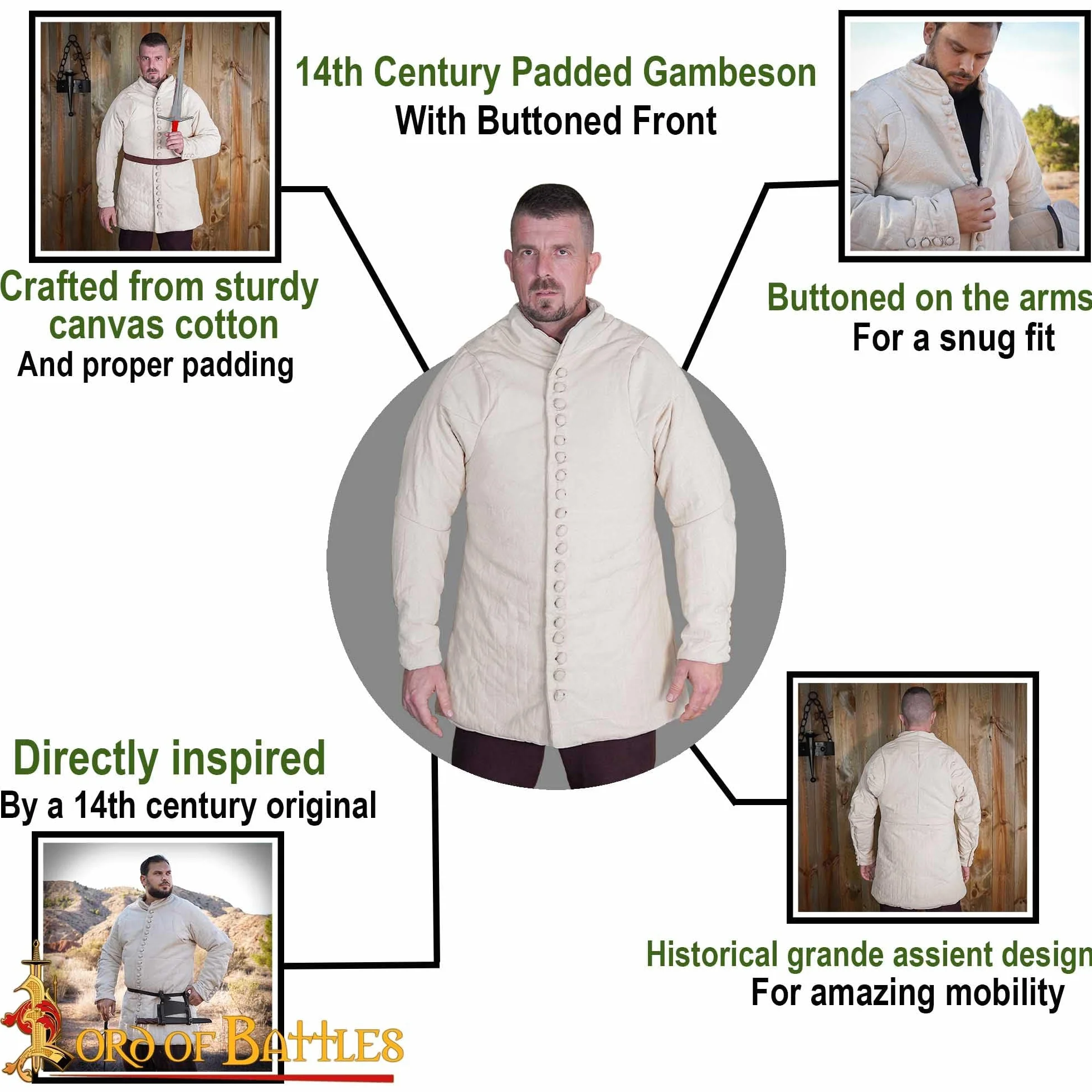 Medieval Gambeson Real Armor Abrigo acolchado grueso lona algodón tres capas