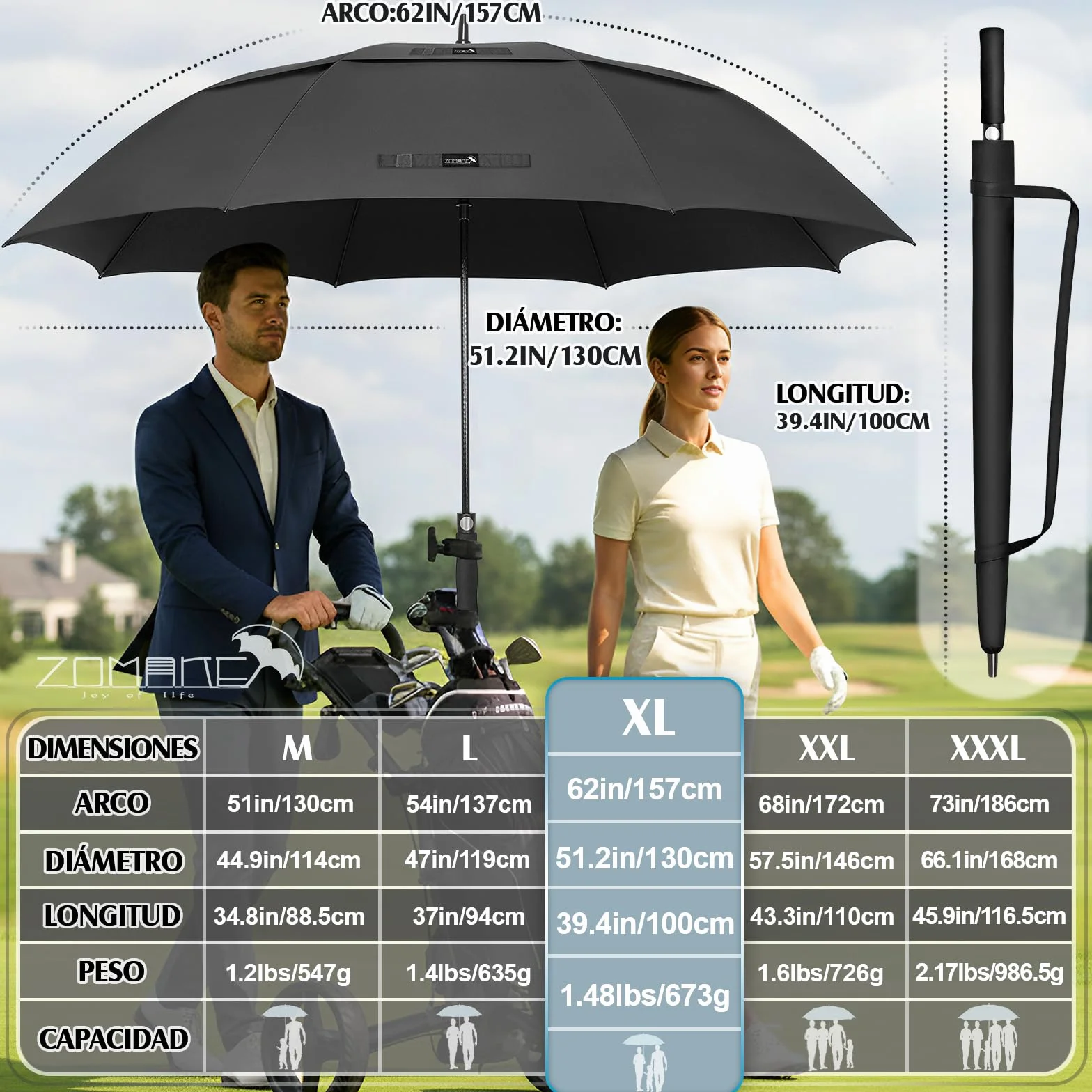 ZOMAKE Paraguas de Golf Grande Resistente al Viento,Resistente al Viento,50/54/62/68/72 Pulgadas,Paraguas de Golf Grande,Doble Toldo Ventilado para Hombres,Paraguas Extragrande de Gran Tamaño