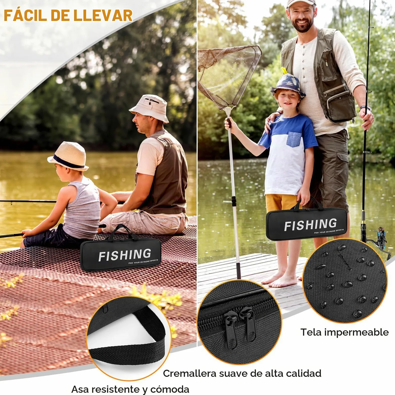 Ertisa Caña de pescar Spinning, 2,1 m de fibra de carbono, cañas de pescar telescópicas, set combinado caña de spinning y carrete de pesca cebo de pesca, kit de bolsa de transporte para mar y agua