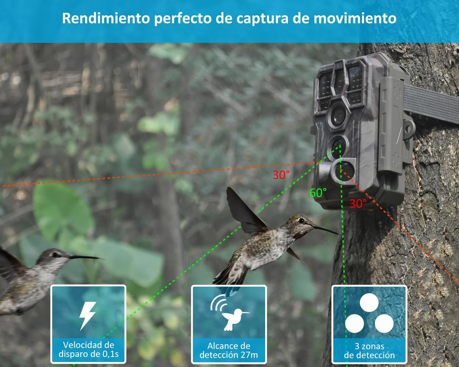 GardePro E5S Câmaras de Caça 64MP 1296P H.264 Vidéo, Camara Fototrampeo con Alcance de Visión Nocturna de 30m y 0,1s Tiempo de Activación, LED IR de 940nm
