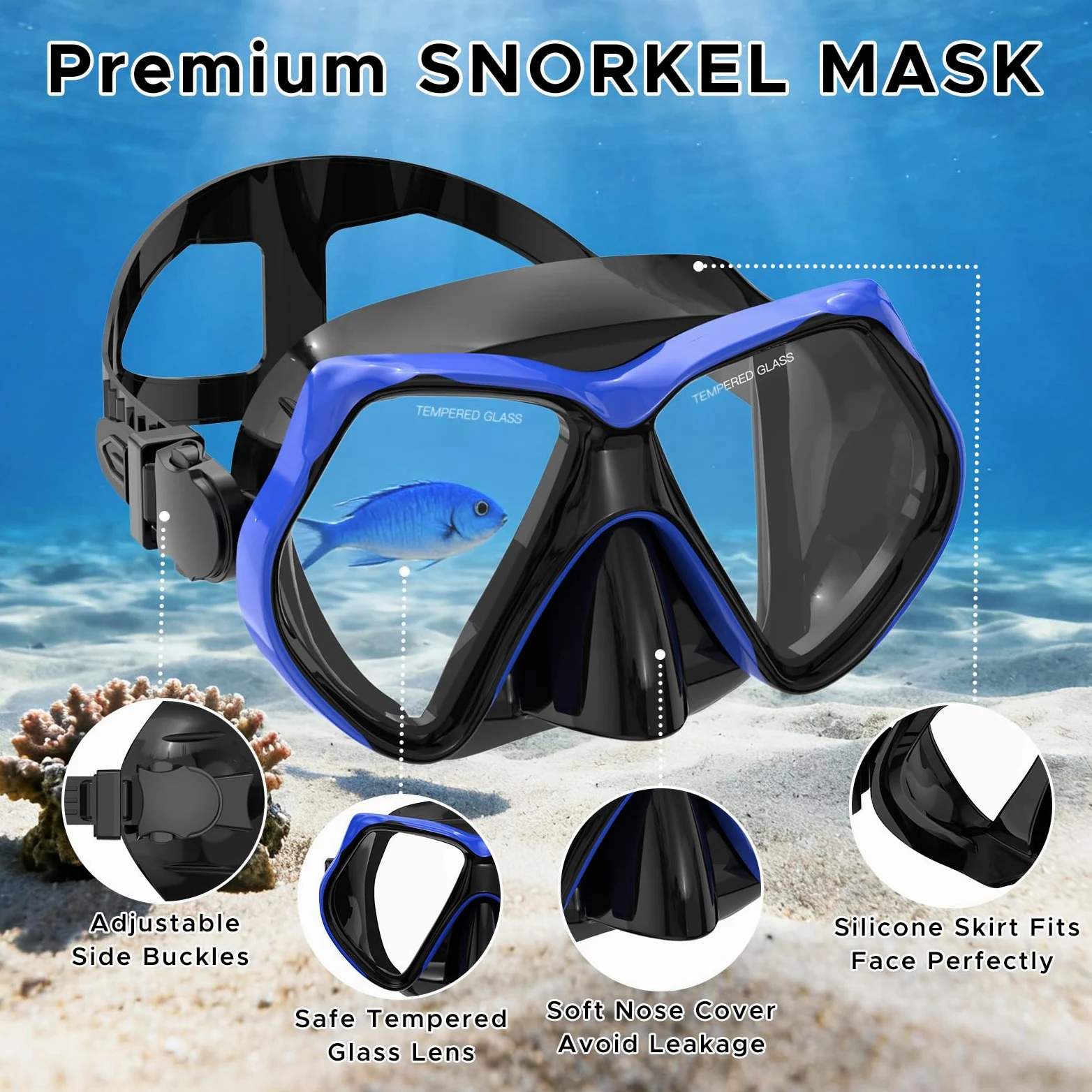Máscara de buceo antivaho para adultos, gafas de buceo y esnórquel