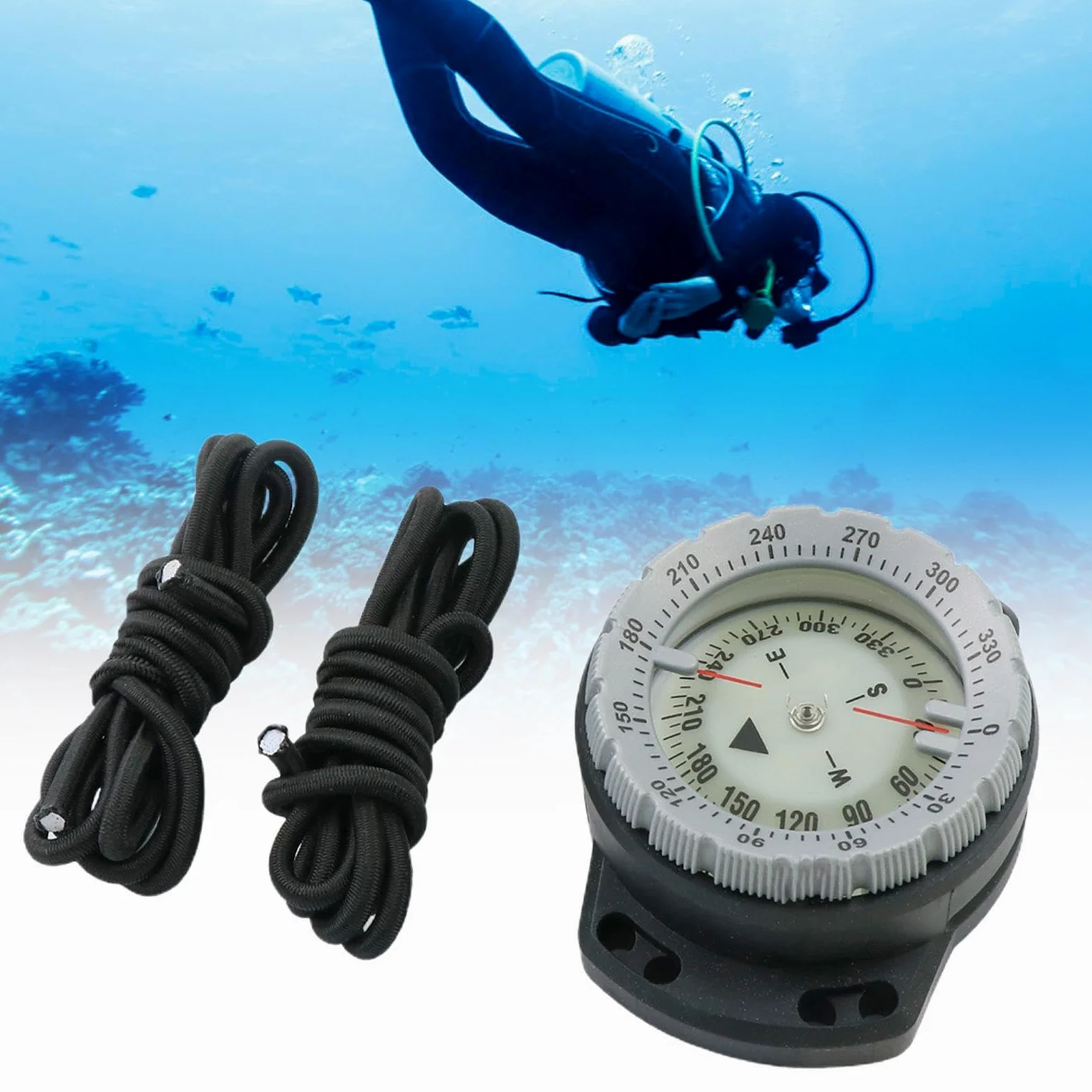 Brújula de buceo – Brújula de buceo subacuática impermeable con cuerda – Brújula brillante para deportes acuáticos con ventana lateral, accesorios de buceo