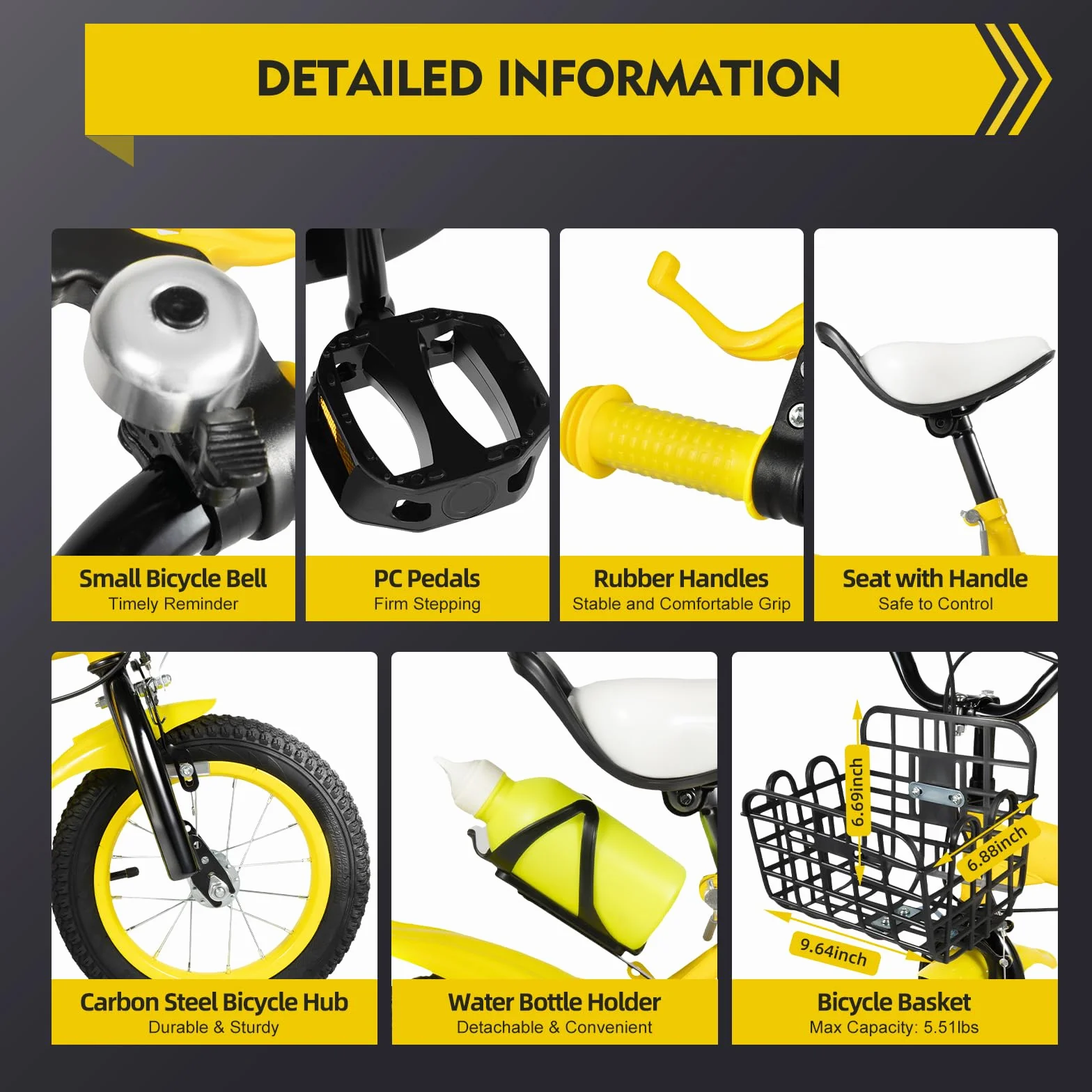 Bicicleta infantil de 14 pulgadas para niños y niñas, adecuada para niños de 3 a 7 años, con ruedas estabilizadoras, sillín y manillar ajustables, protector de cadena y reflectores; incluye botella de